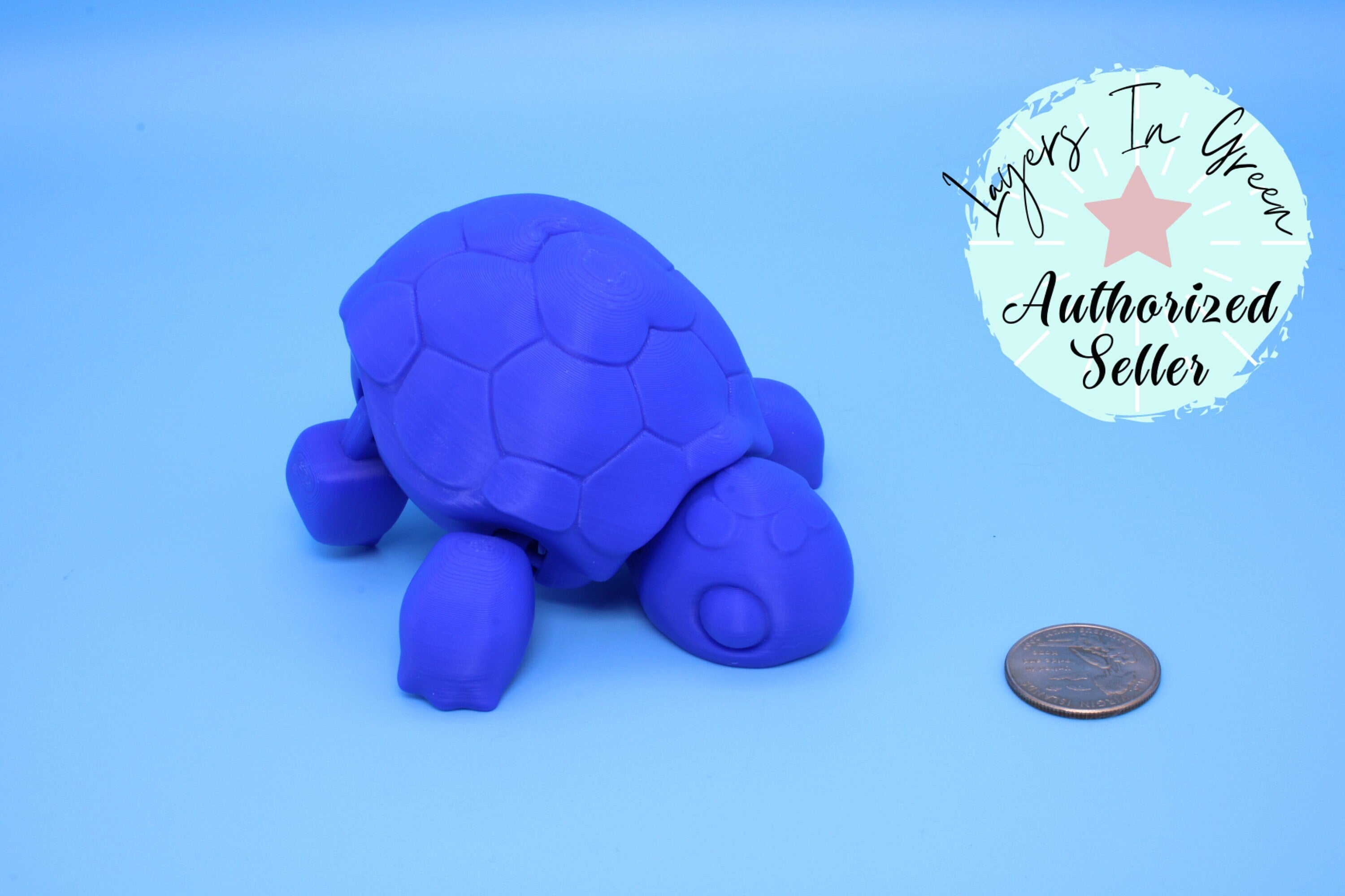 Articulating Turtle | 3D Printed Blue Cute Turtle with heart on shell.