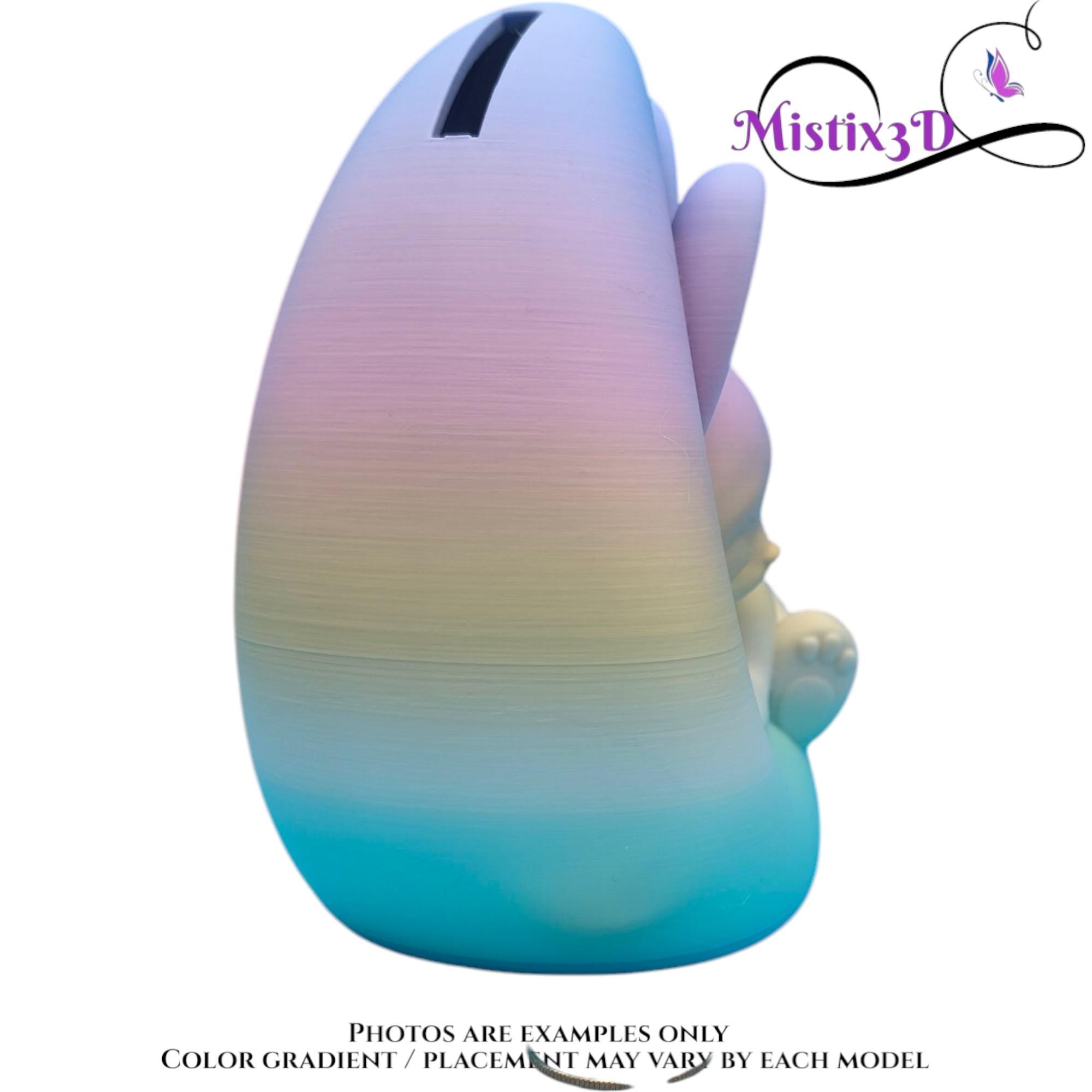 Dreamy Bunny on Crescent Moon Piggy Bank Random Gradient – PLA Plastic Desk Decor & Unique Coin Bank Gift | Authorized Seller Cobotech