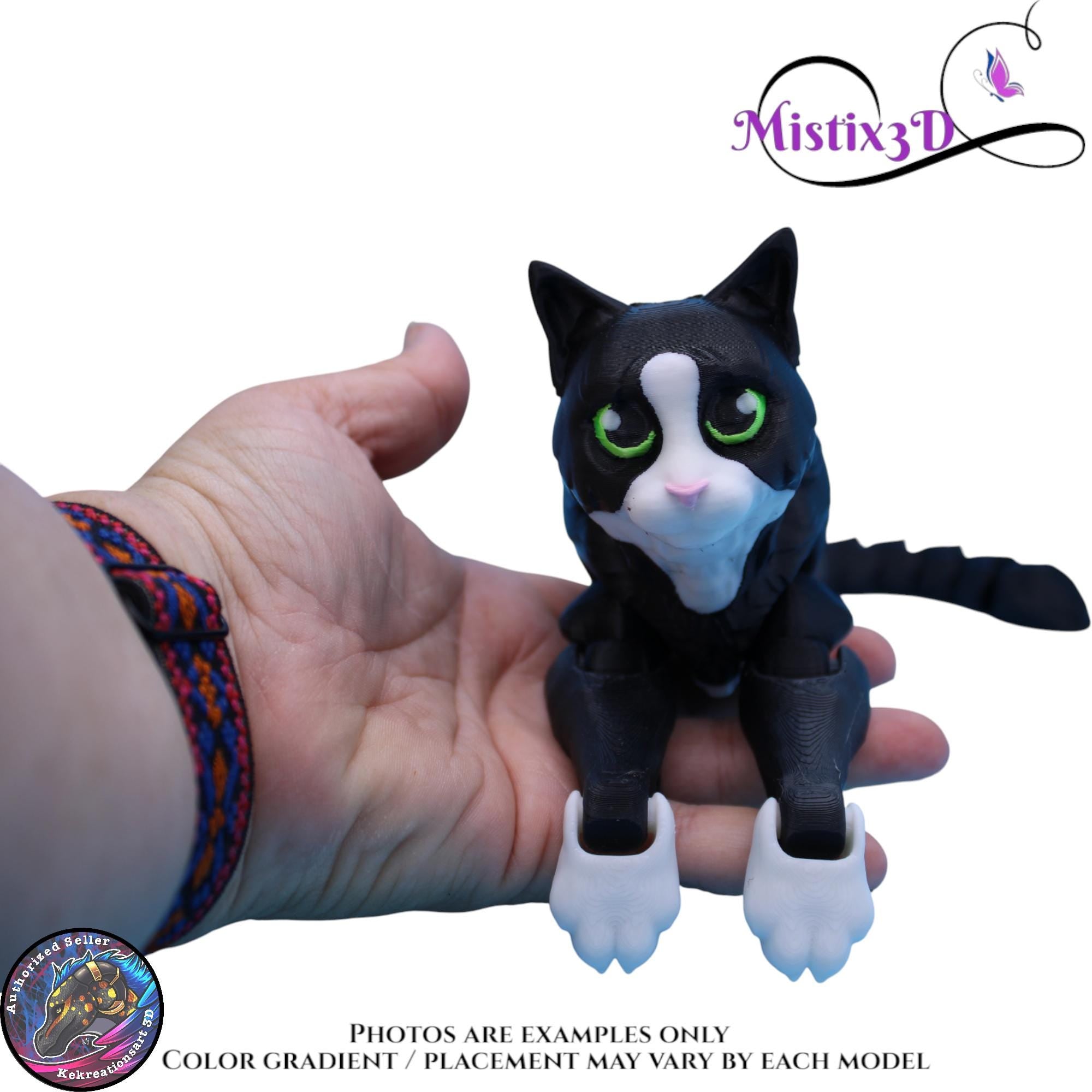 Articulated Black & White Cat 3 Sizes, 3D Printed Poseable Cat Fidget – Authorized Seller of Kekreations