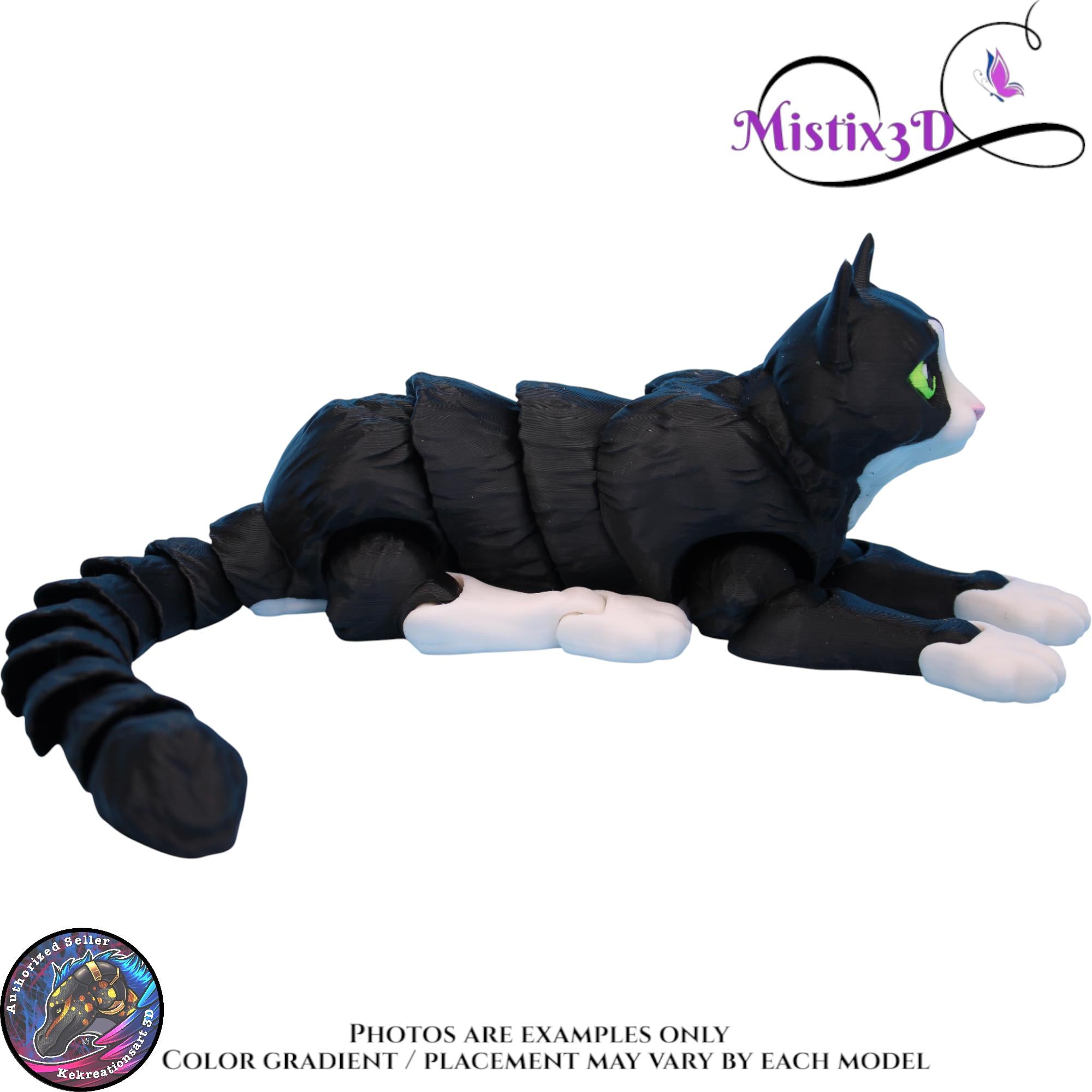Articulated Black & White Cat 3 Sizes, 3D Printed Poseable Cat Fidget – Authorized Seller of Kekreations