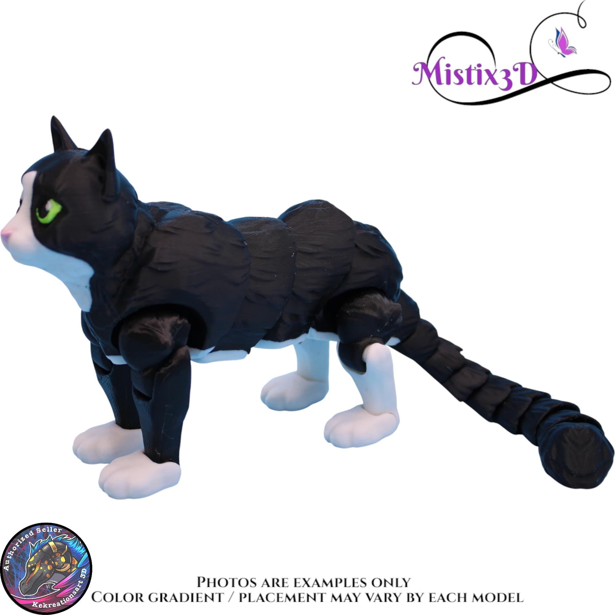 Articulated Black & White Cat 3 Sizes, 3D Printed Poseable Cat Fidget – Authorized Seller of Kekreations