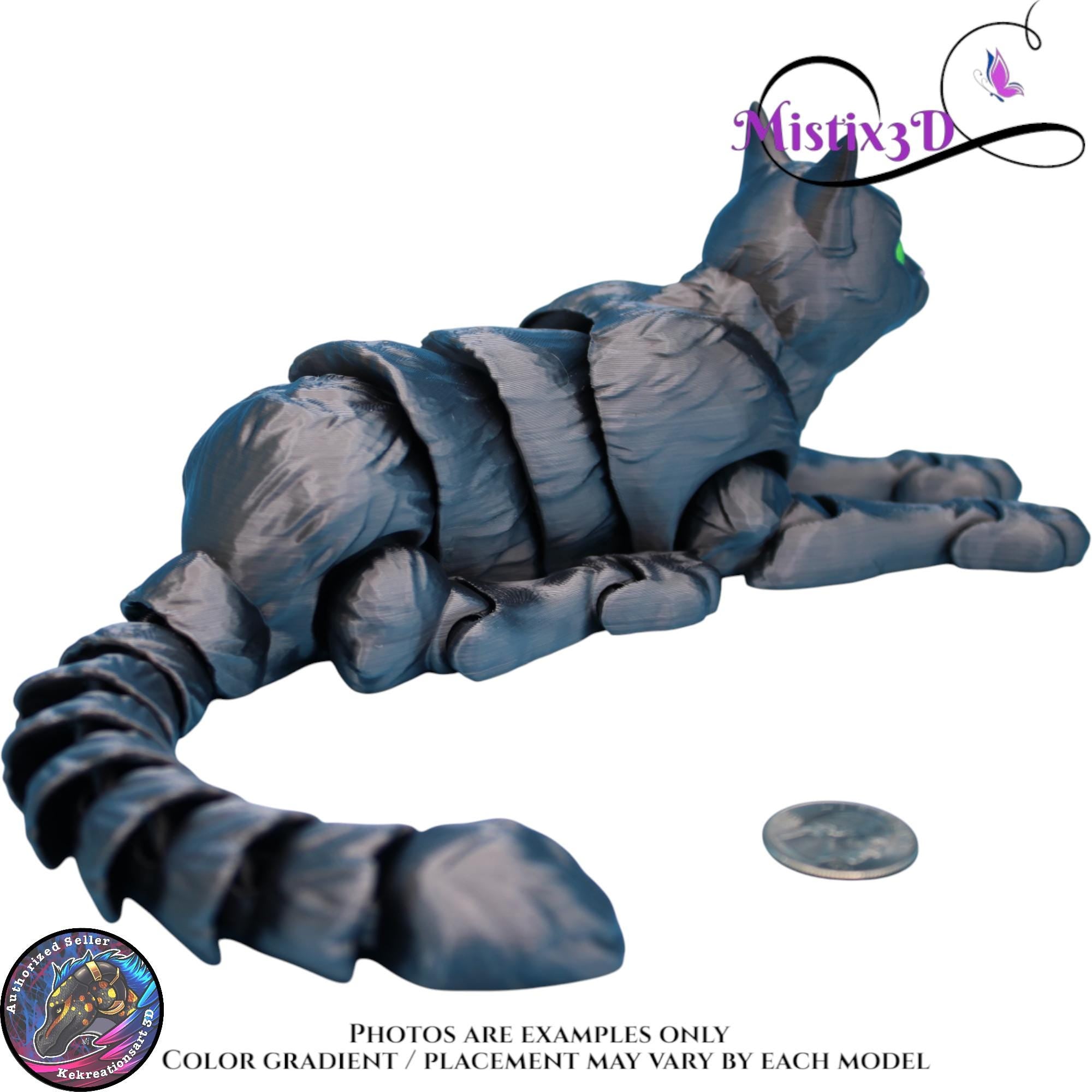Articulated Grey Cat 3 Sizes– 3D Printed Poseable Cat Toy – Authorized Seller of Kekreations