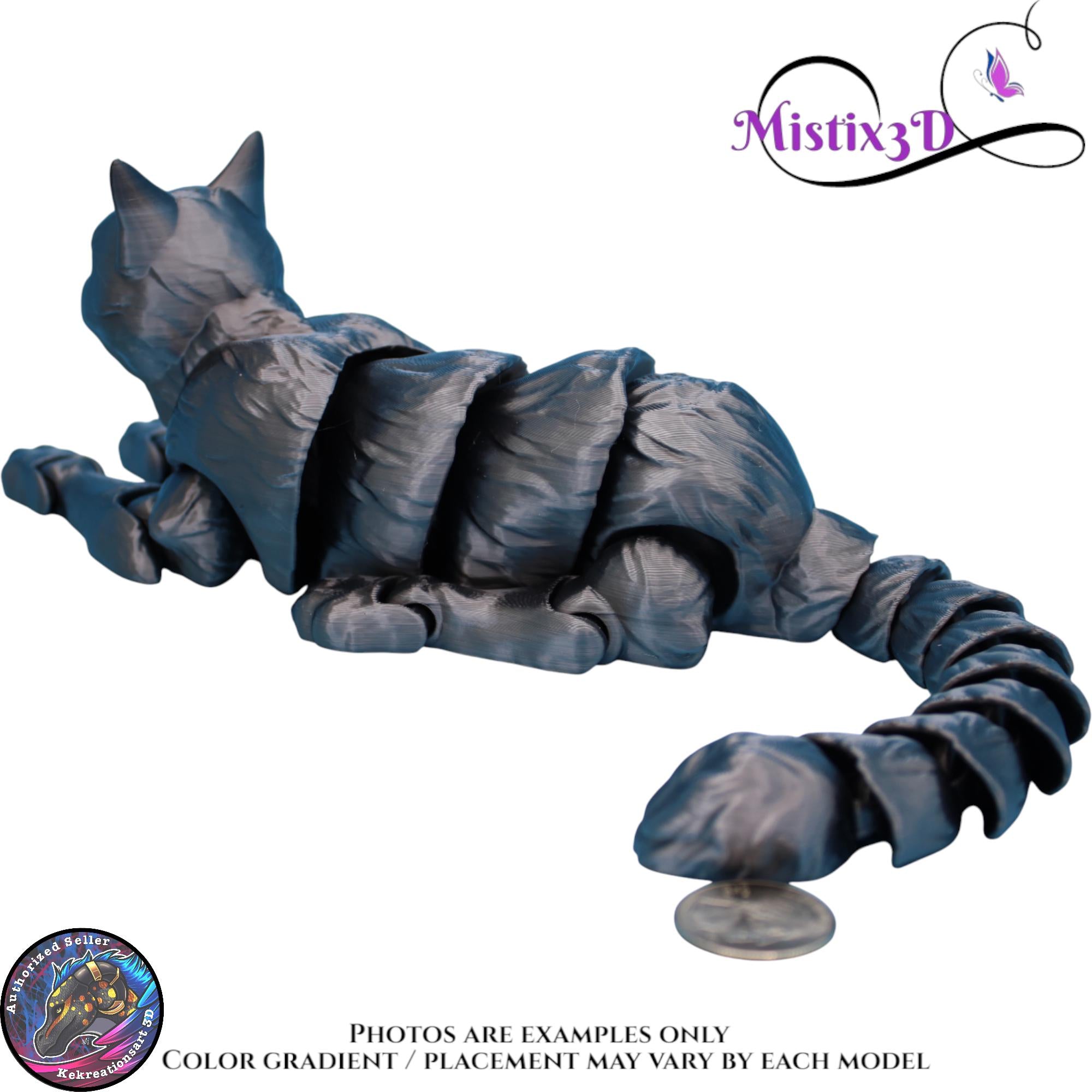 Articulated Grey Cat 3 Sizes– 3D Printed Poseable Cat Toy – Authorized Seller of Kekreations