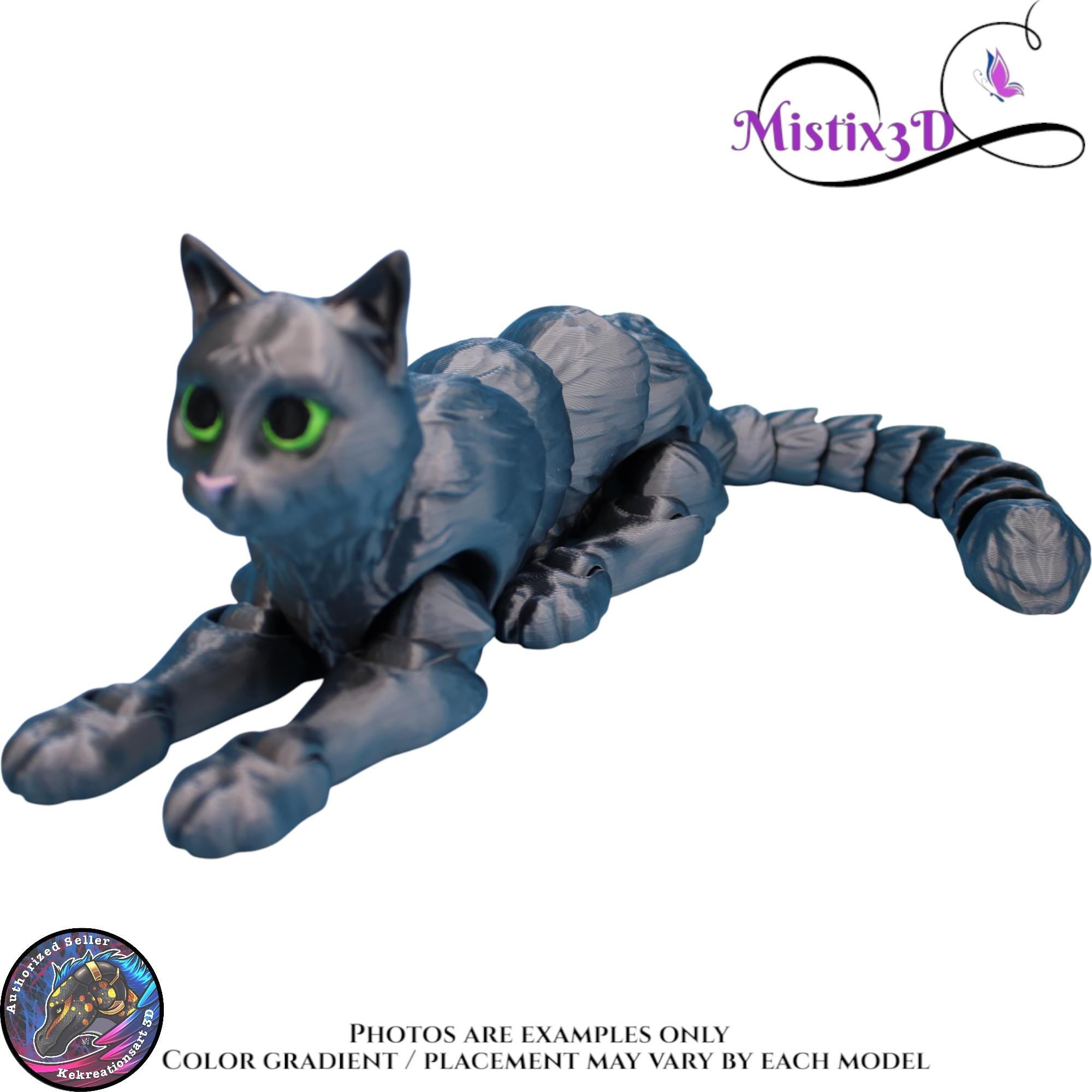 Articulated Grey Cat 3 Sizes– 3D Printed Poseable Cat Toy – Authorized Seller of Kekreations