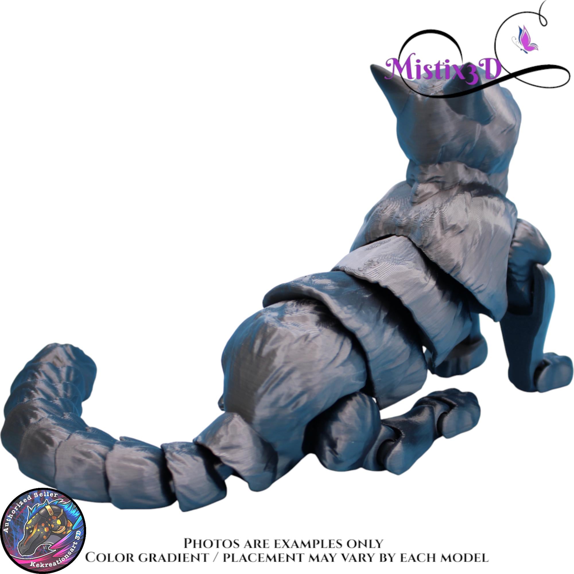 Articulated Grey Cat 3 Sizes– 3D Printed Poseable Cat Toy – Authorized Seller of Kekreations