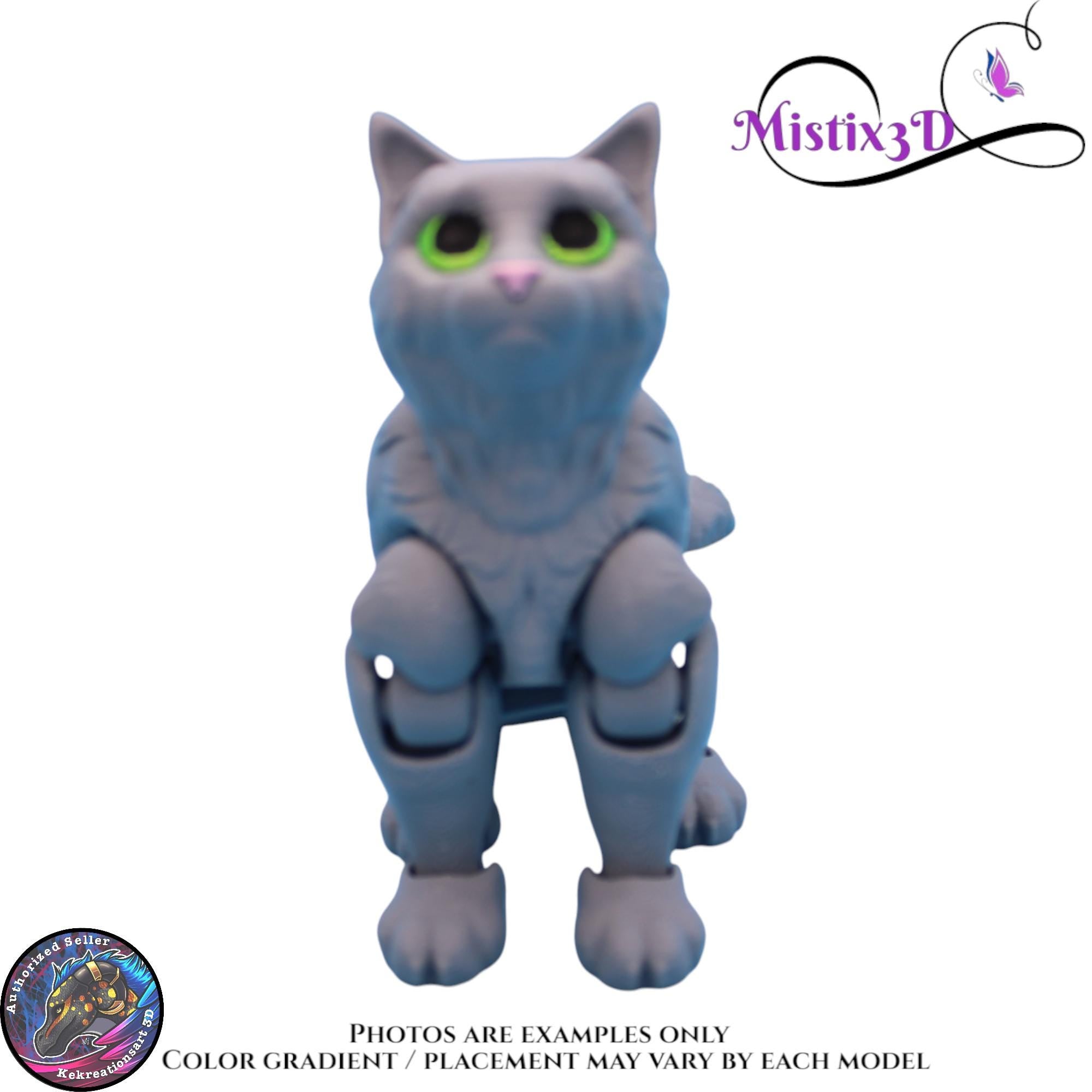 Articulated Grey Cat 3 Sizes – 3D Printed Poseable Cat Toy – Authorized Seller of Kekreations