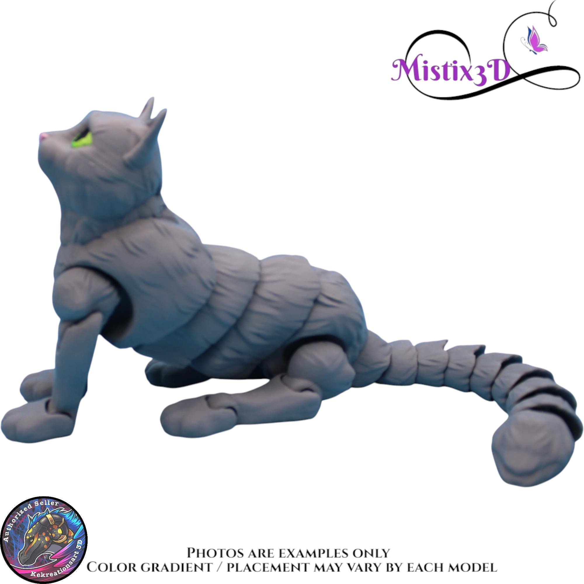 Articulated Grey Cat 3 Sizes – 3D Printed Poseable Cat Toy – Authorized Seller of Kekreations