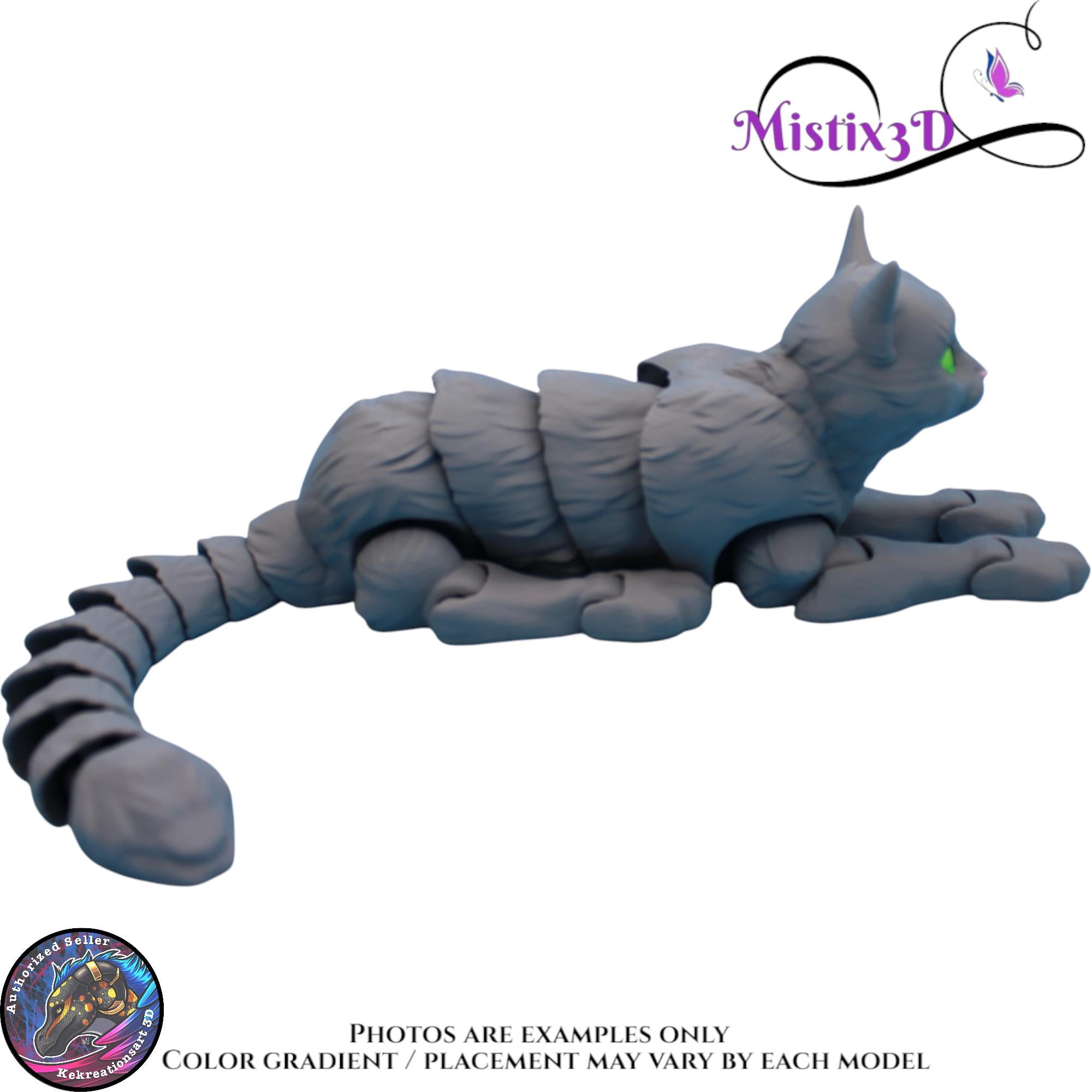 Articulated Grey Cat 3 Sizes – 3D Printed Poseable Cat Toy – Authorized Seller of Kekreations