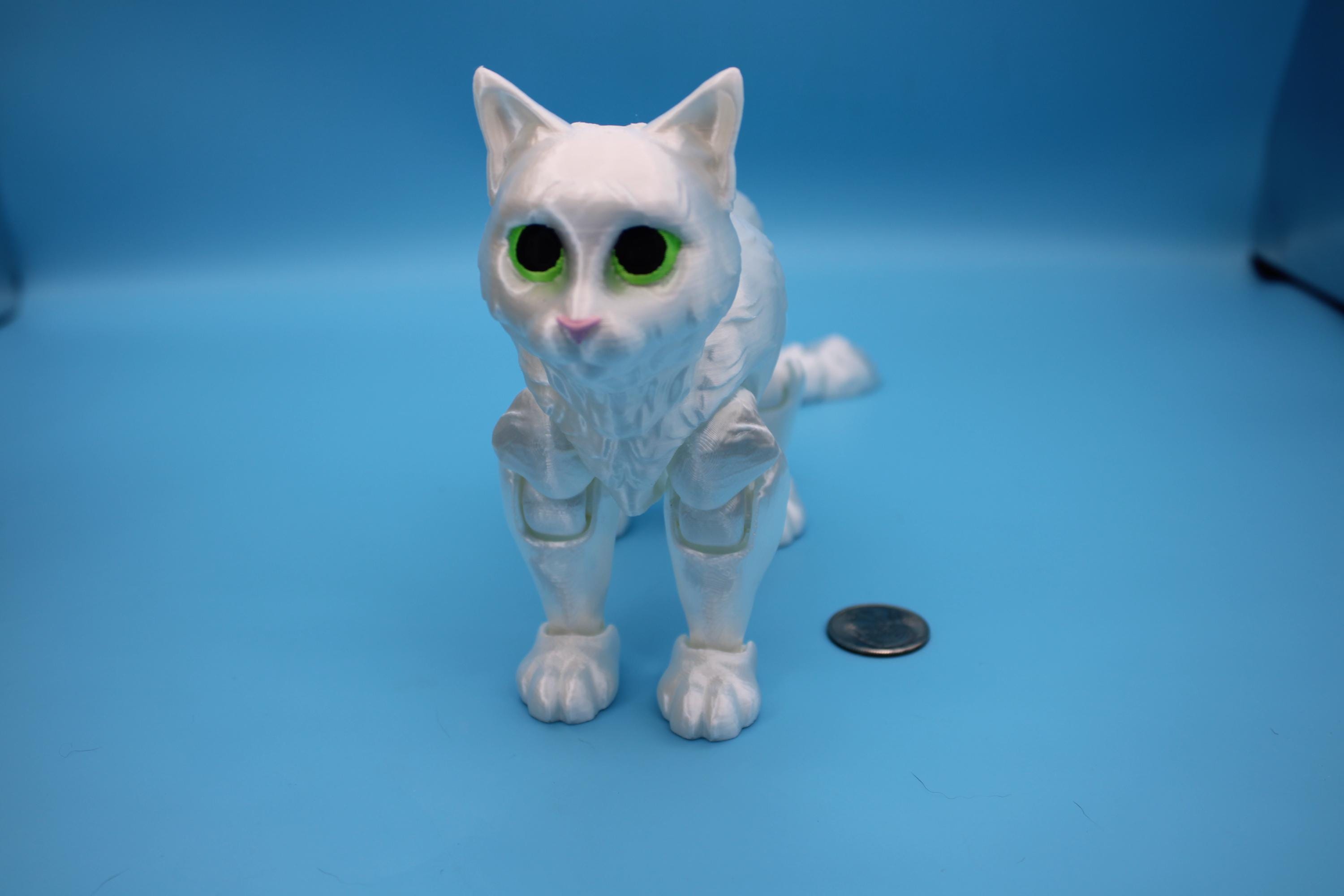 Articulated White Cat 13 Inches – 3D Printed Poseable Cat Toy – Authorized Seller of Kekreations
