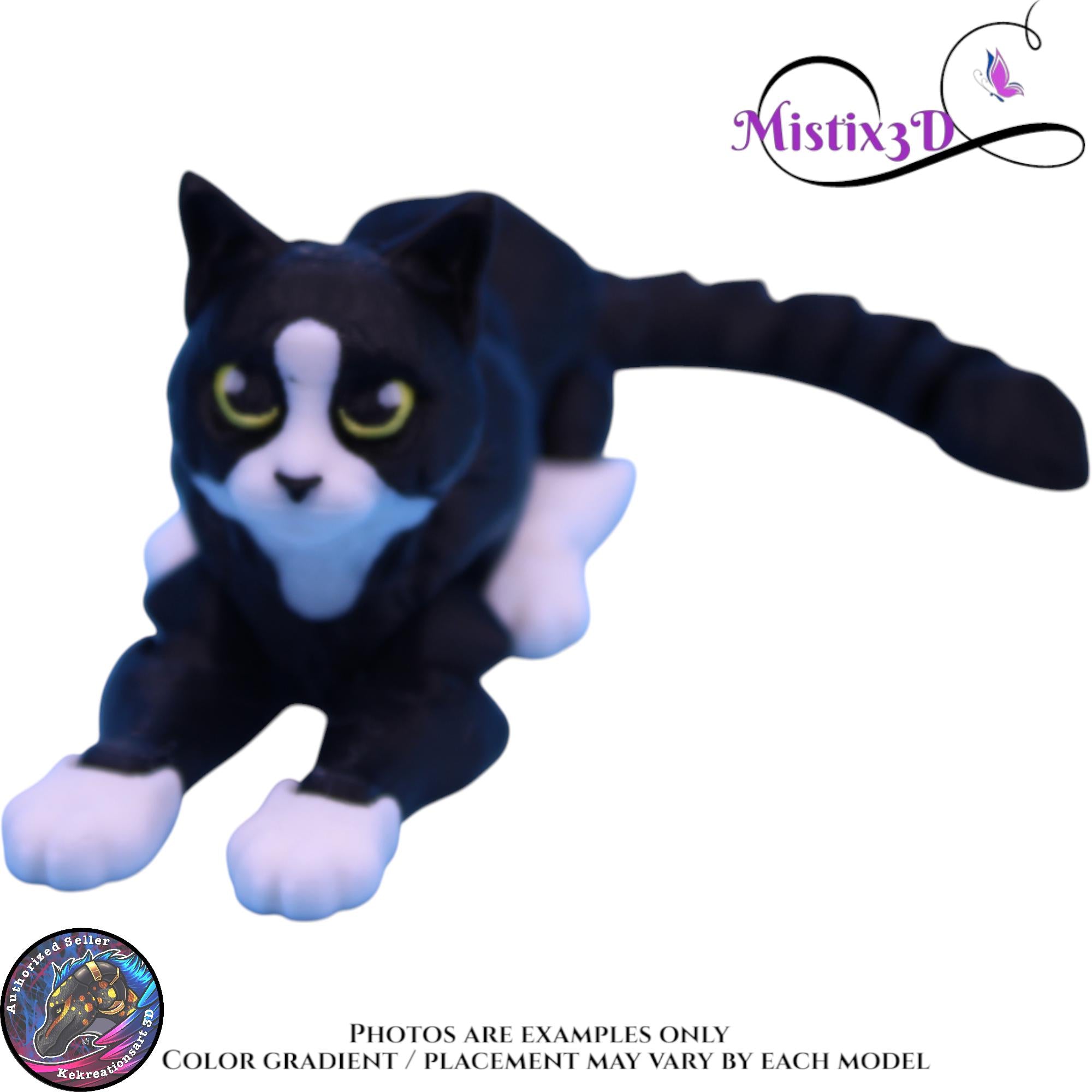 Articulated Black & White Cat 3 Sizes, 3D Printed Poseable Cat Fidget – Authorized Seller of Kekreations