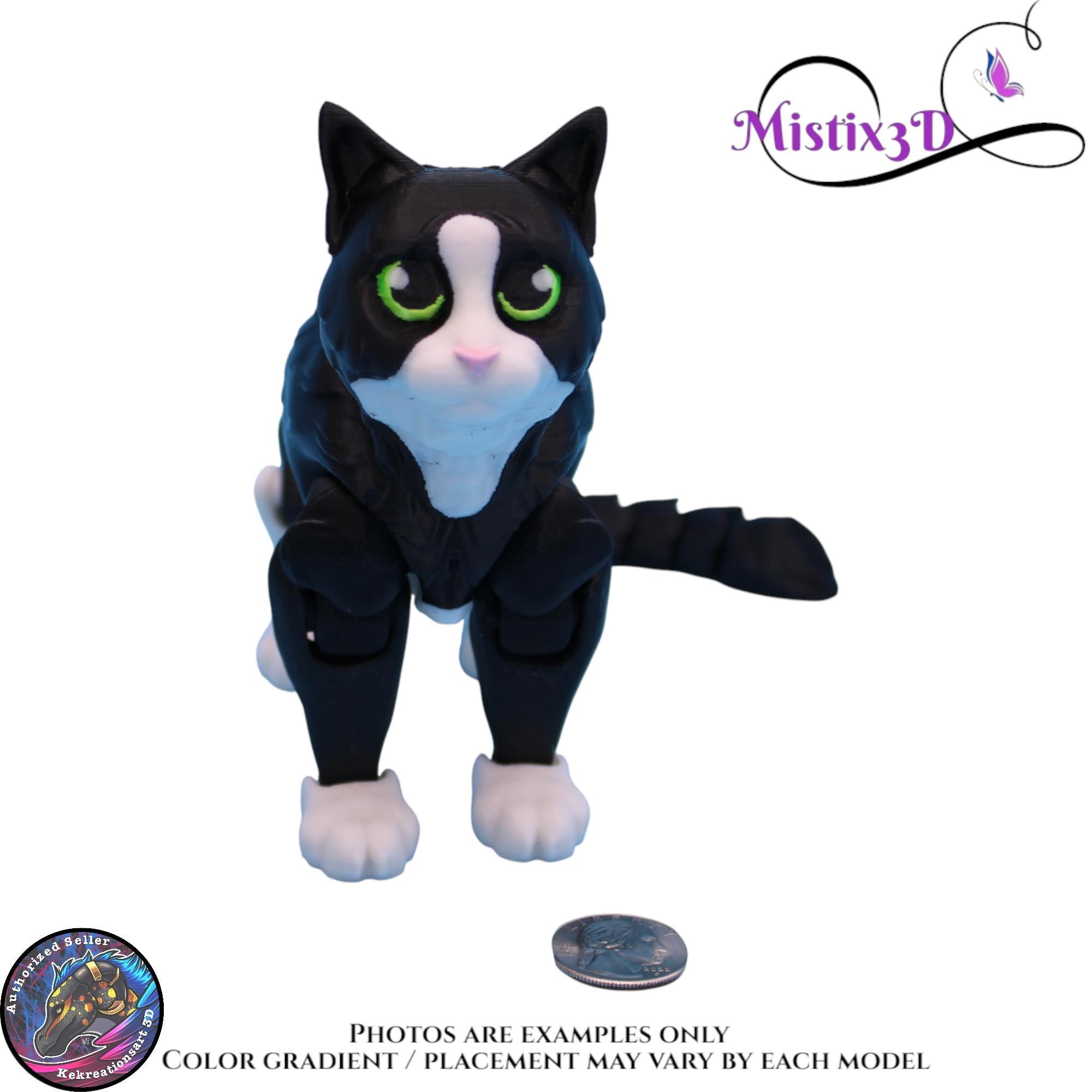 Articulated Black & White Cat 3 Sizes, 3D Printed Poseable Cat Fidget – Authorized Seller of Kekreations