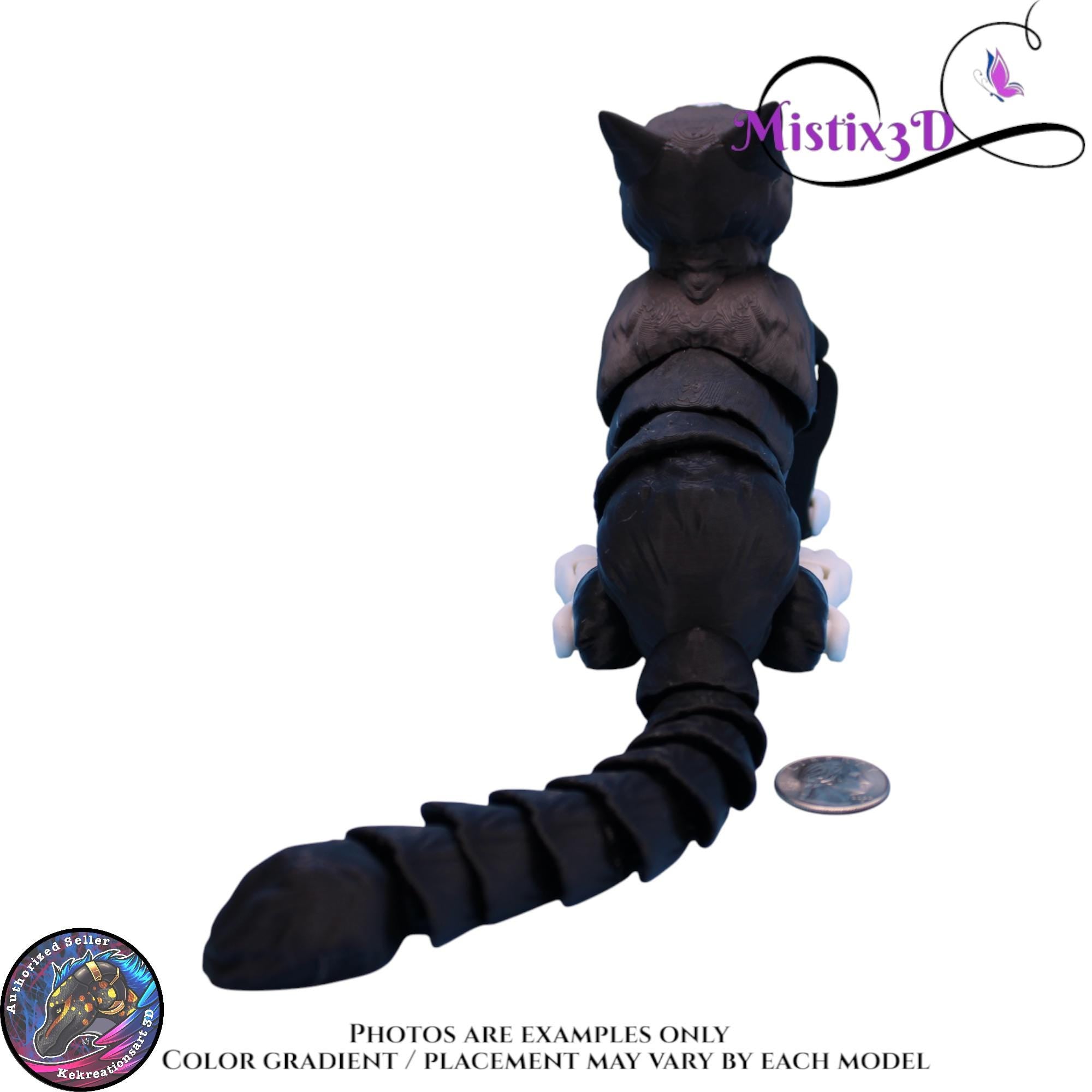 Articulated Black & White Cat 3 Sizes, 3D Printed Poseable Cat Fidget – Authorized Seller of Kekreations