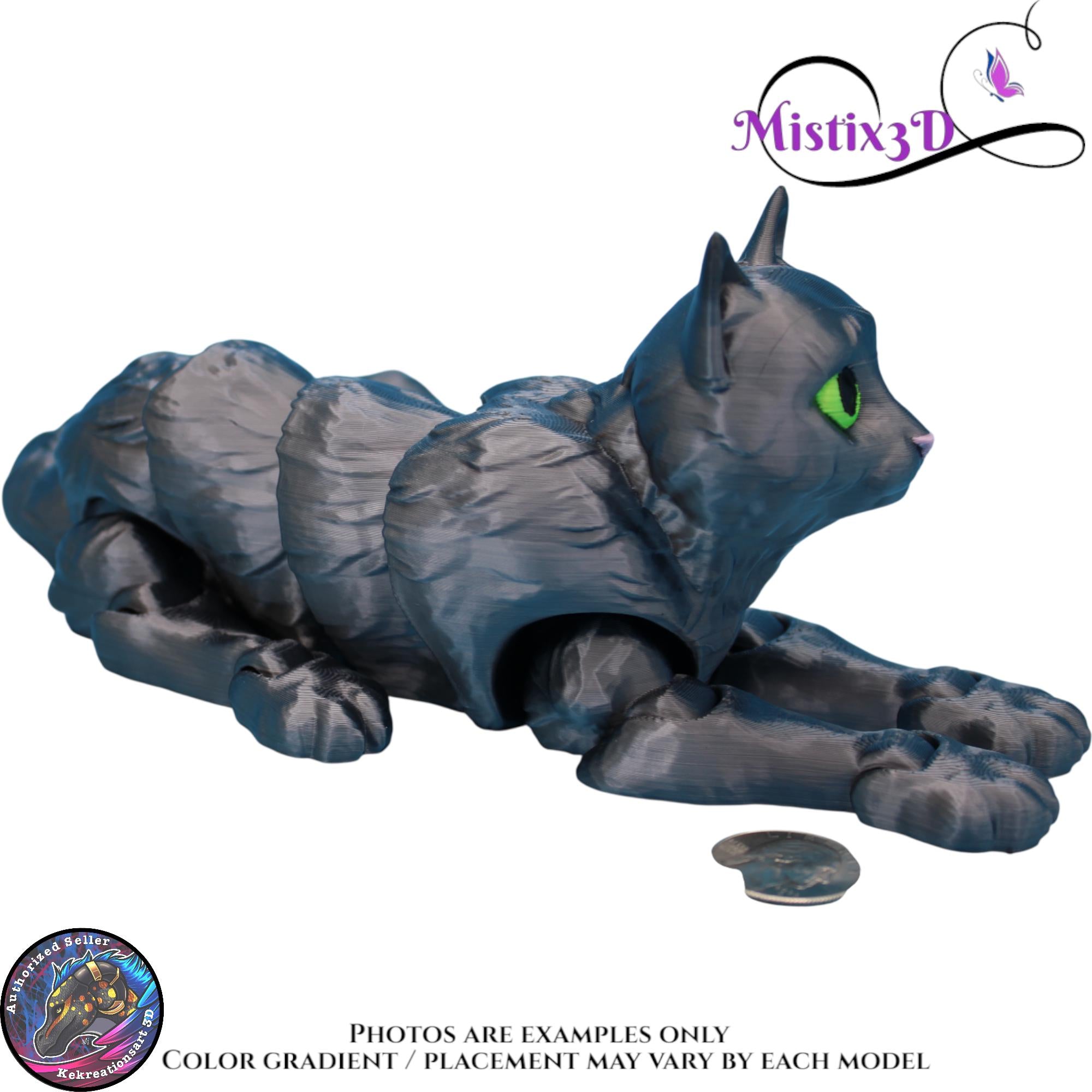 Articulated Grey Cat 3 Sizes– 3D Printed Poseable Cat Toy – Authorized Seller of Kekreations