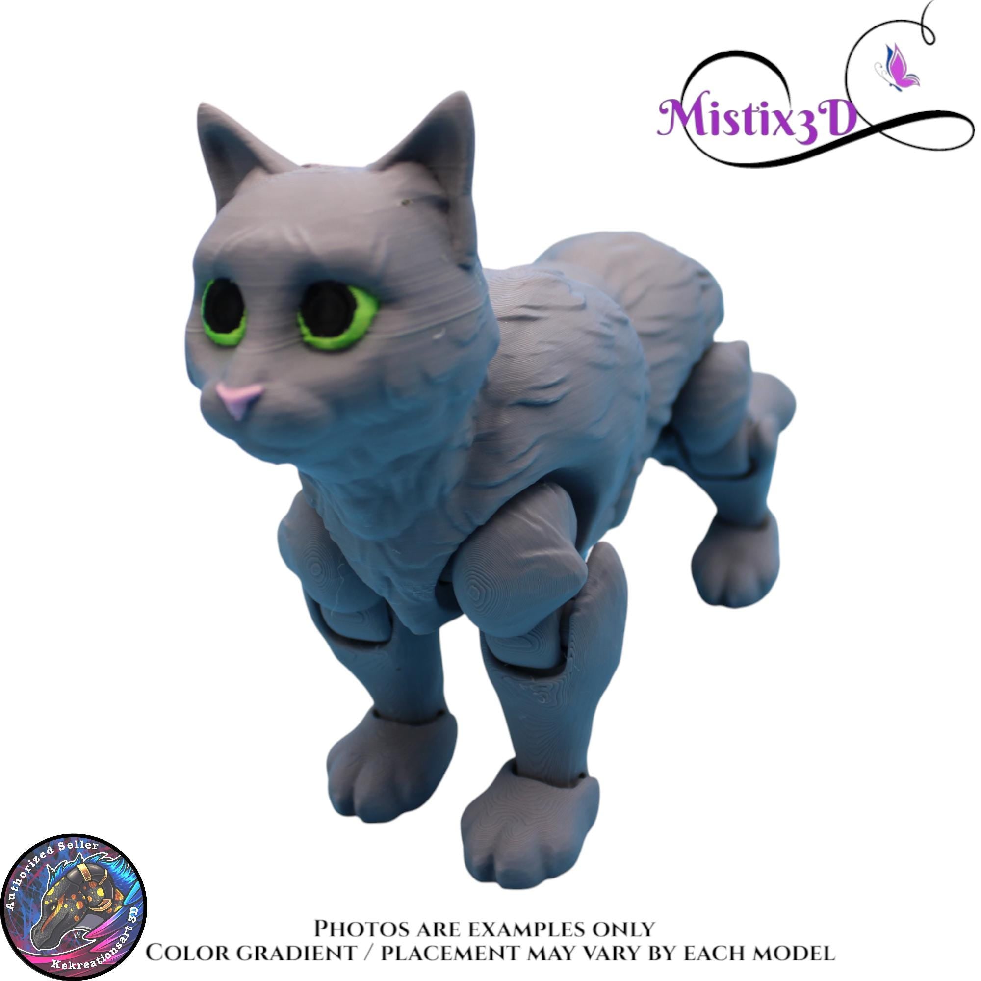 Articulated Grey Cat 3 Sizes – 3D Printed Poseable Cat Toy – Authorized Seller of Kekreations
