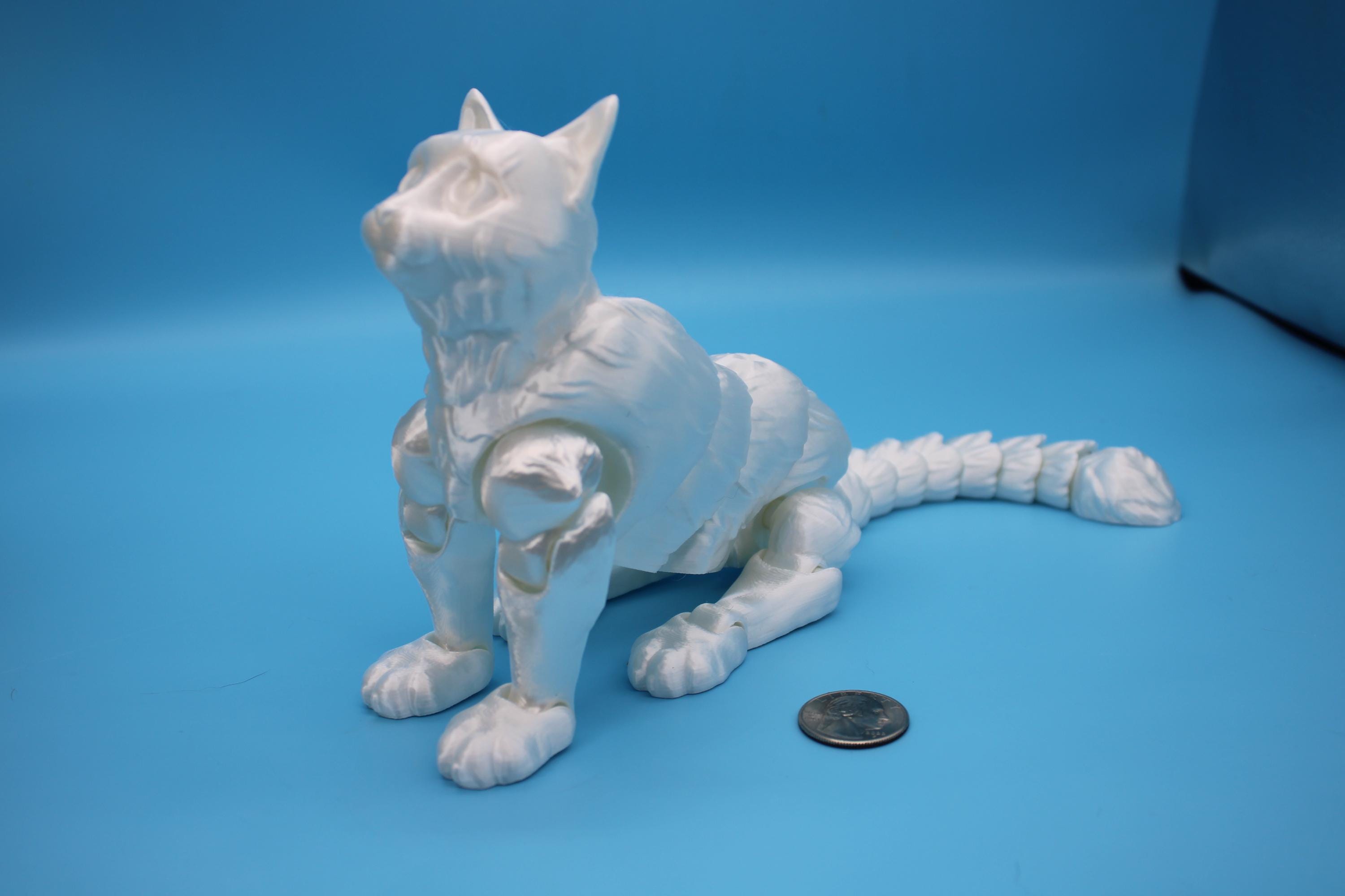 Articulated White Cat 13 Inches – 3D Printed Poseable Cat Toy – Authorized Seller of Kekreations