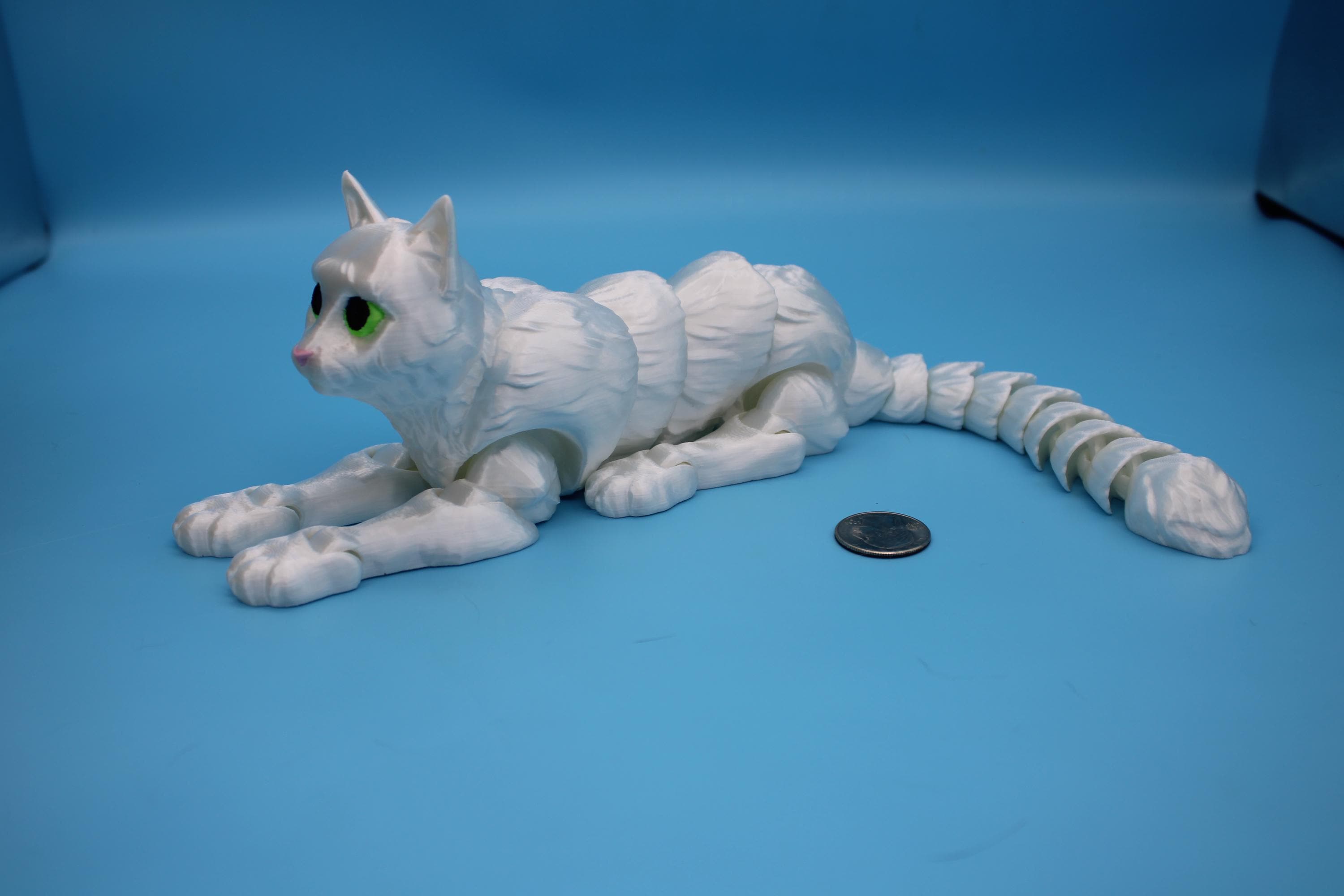 Articulated White Cat 13 Inches – 3D Printed Poseable Cat Toy – Authorized Seller of Kekreations