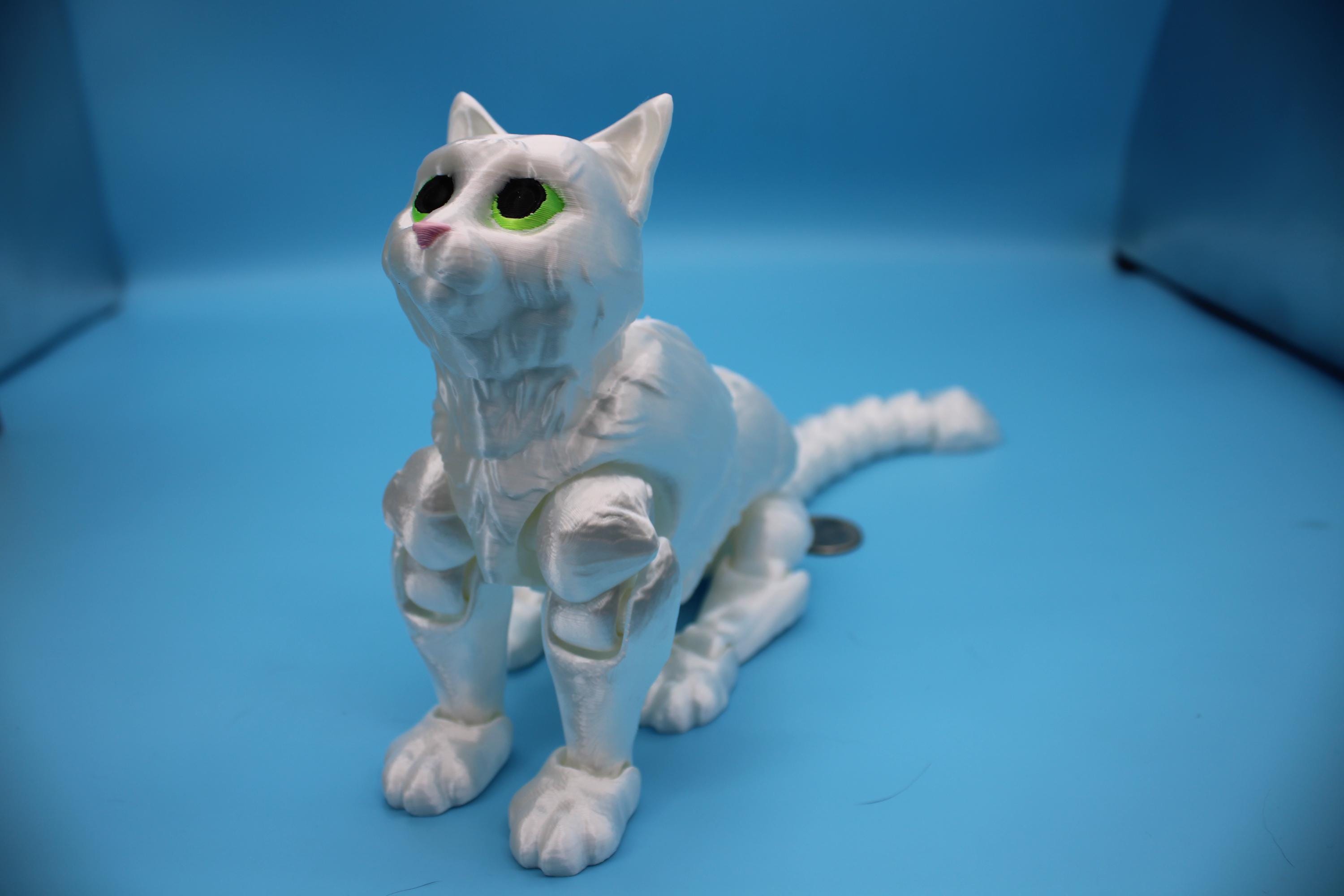 Articulated White Cat 13 Inches – 3D Printed Poseable Cat Toy – Authorized Seller of Kekreations