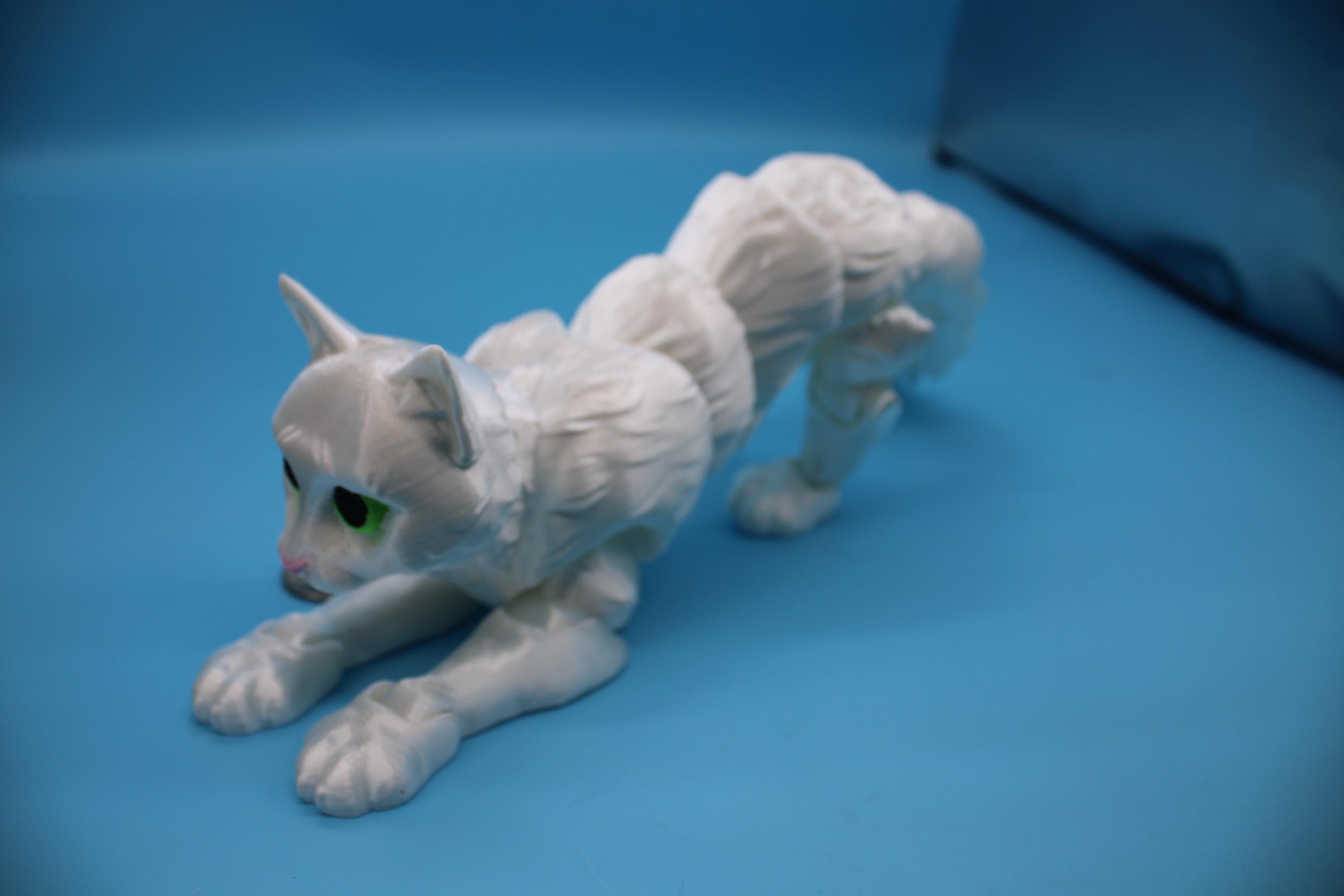 Articulated White Cat 13 Inches – 3D Printed Poseable Cat Toy – Authorized Seller of Kekreations