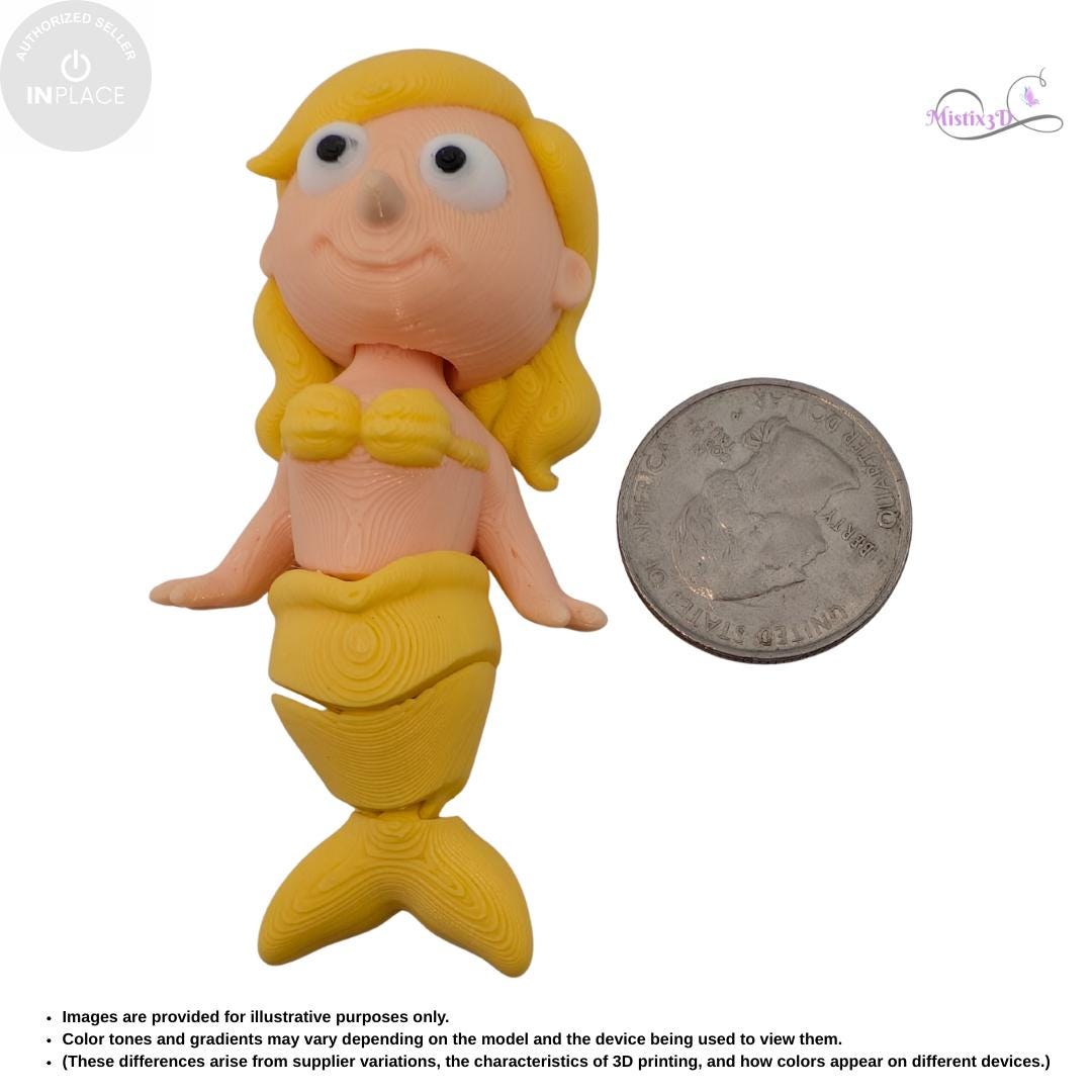 Articulated Mermaid Toy | InPlace Designer, Sensory Play, 3D Printed Figurine