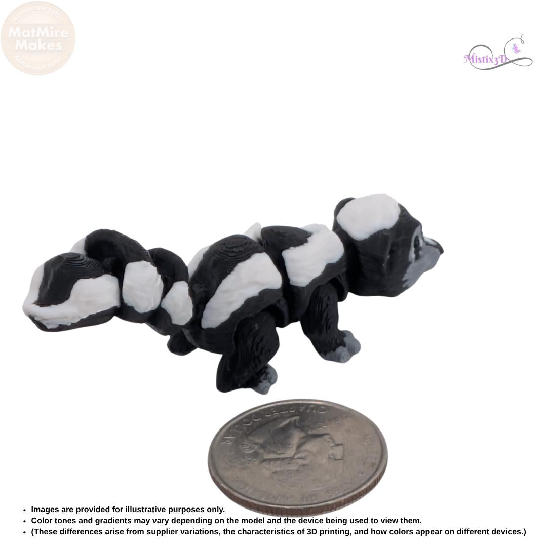 Articulated 3D Printed Skunk Figurine, Posable Animal Toy, Black and White