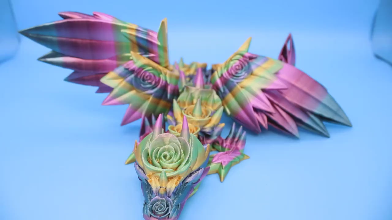 Rose Wing Dragon- Rainbow | 3D Printed | 19 in.