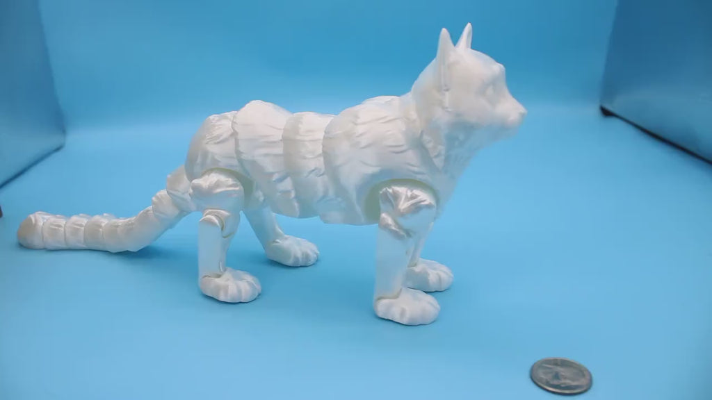 Articulated White Cat 13 Inches – 3D Printed Poseable Cat Toy – Authorized Seller of Kekreations