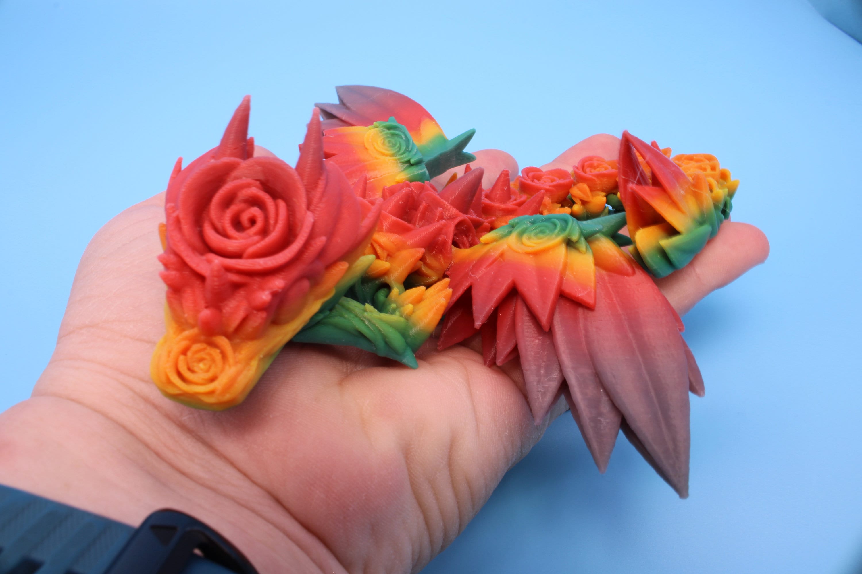 Miniature Baby Rose Wing Dragon | Rainbow | 3D printed articulating Toy Fidget | Flexi Toy 8.5 in. head to tail | Stress Relief Gift