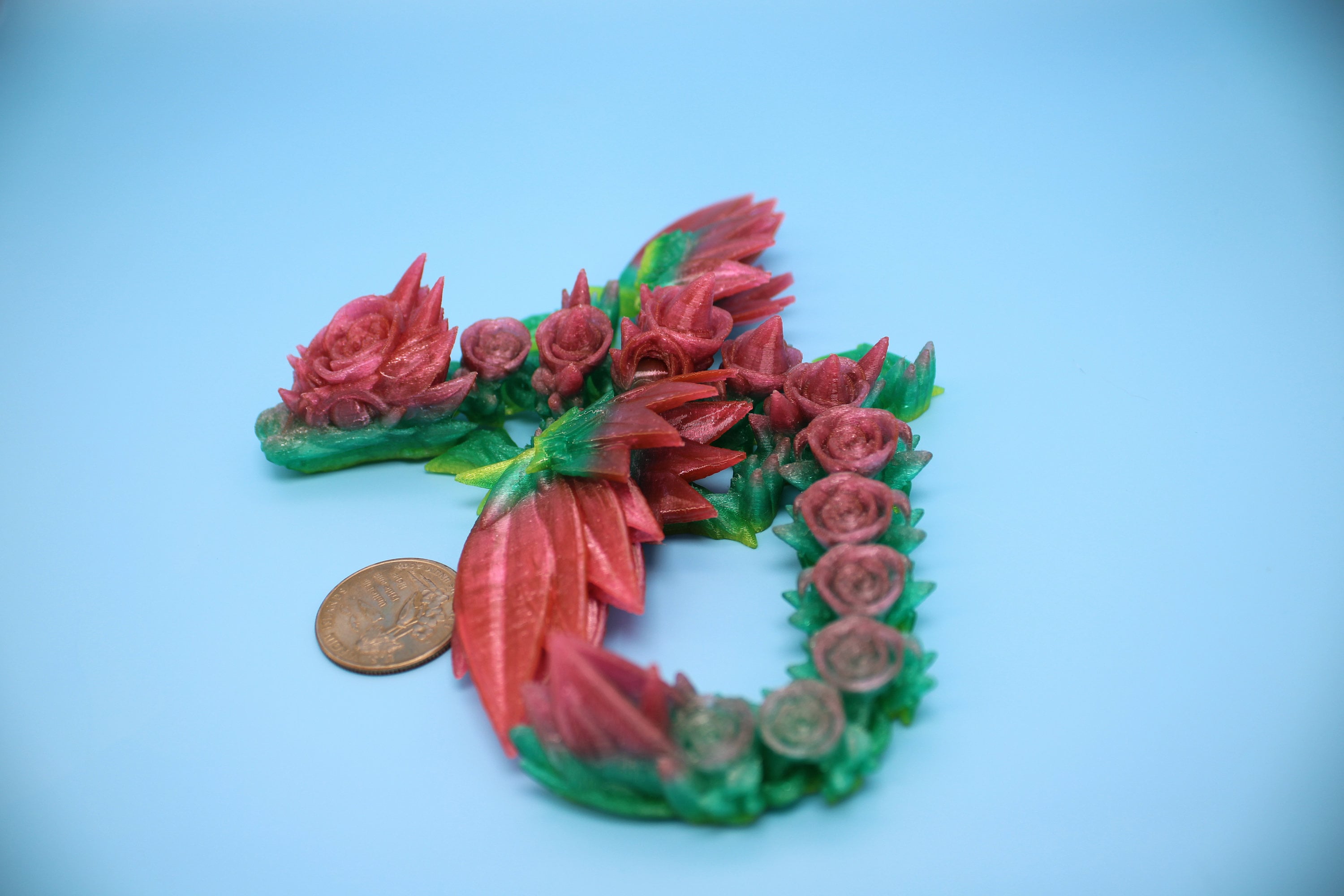 Flexible Miniature Baby Rose Wing Dragon | Rainbow | 3D printed articulating Toy Fidget | Flexi Toy 8.5 in. head to tail | Stress Relief.