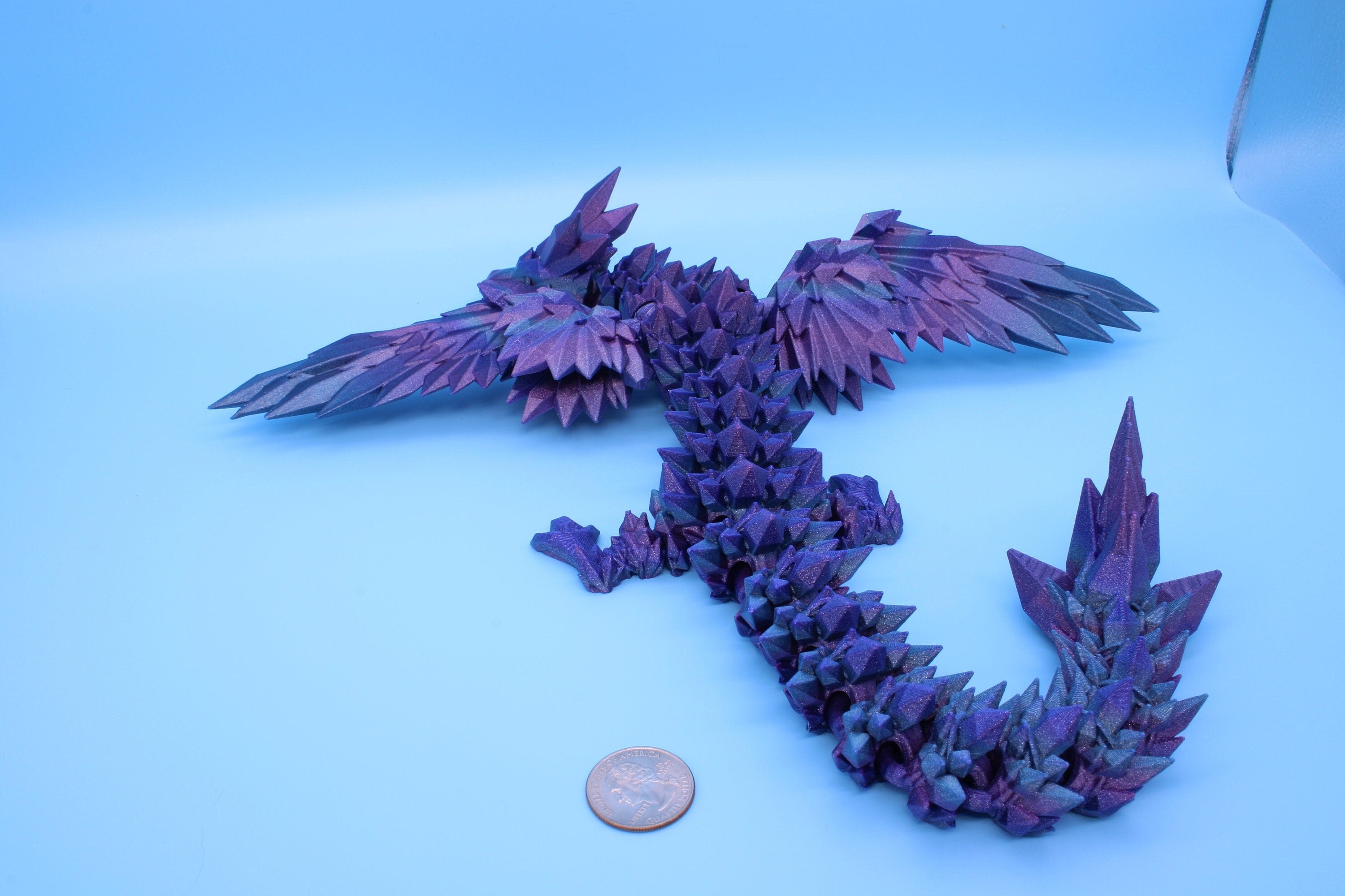 EDIT 18 in. Multi Color Crystal Winged Dragon | Crystal Wing Dragon 3D printed | Articulating Dragon Fidget Toy | Flexi Toy | Stress Relief