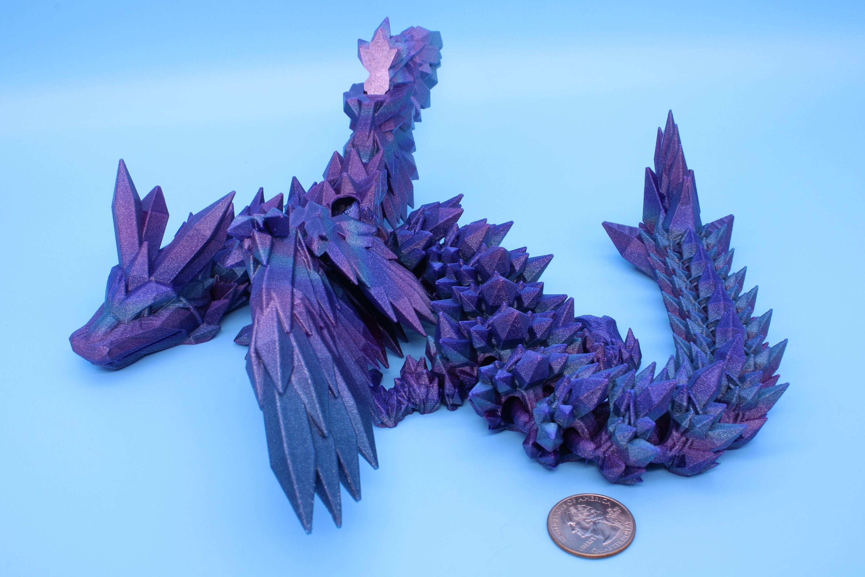 EDIT 18 in. Multi Color Crystal Winged Dragon | Crystal Wing Dragon 3D printed | Articulating Dragon Fidget Toy | Flexi Toy | Stress Relief