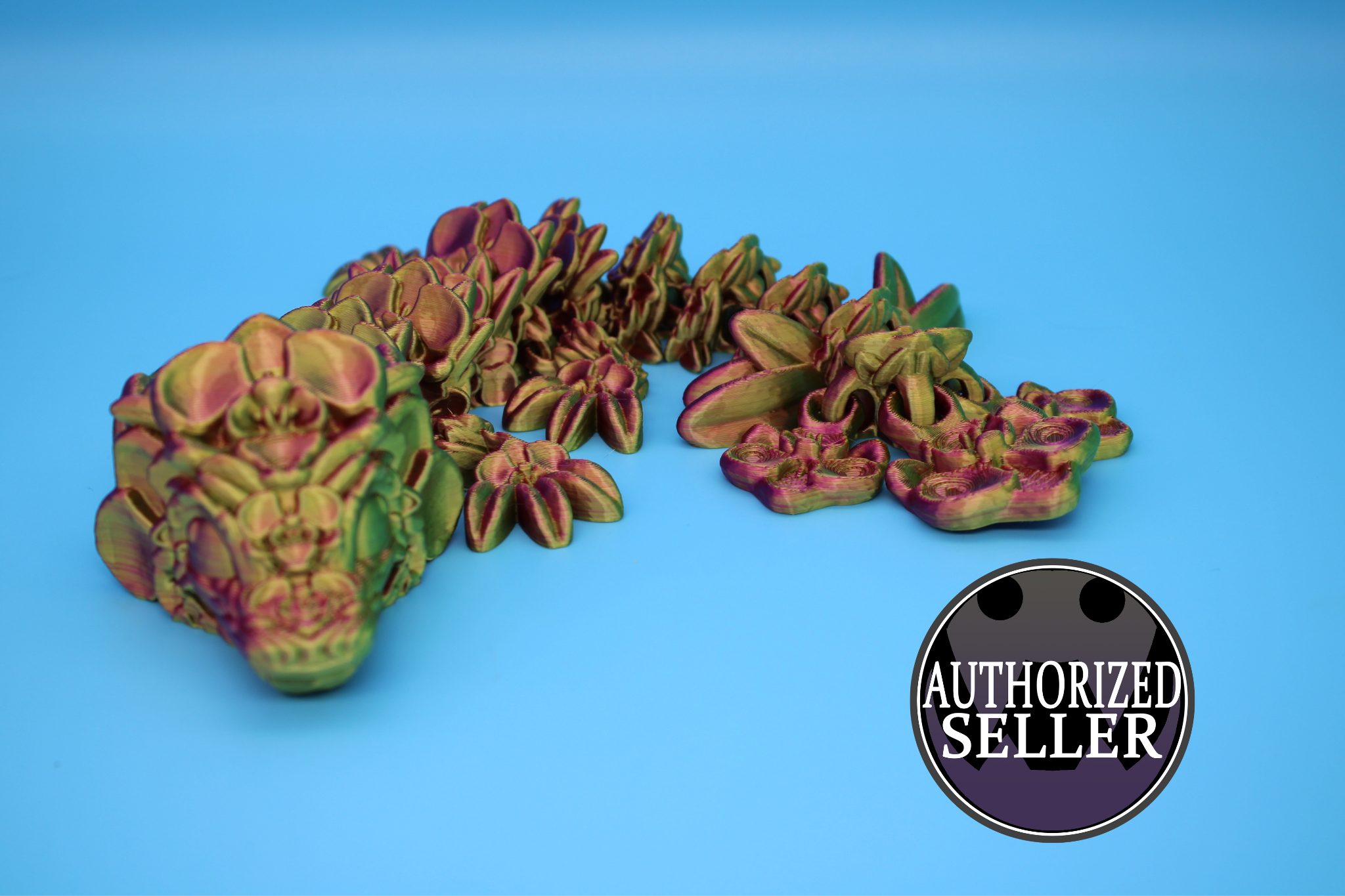 Multi Color Orchid Dragon | 3D Printed Articulating Dragon | Flexi Toy | Adult Fidget Toy | Dragon Buddy ready for you! 12.5 inch.