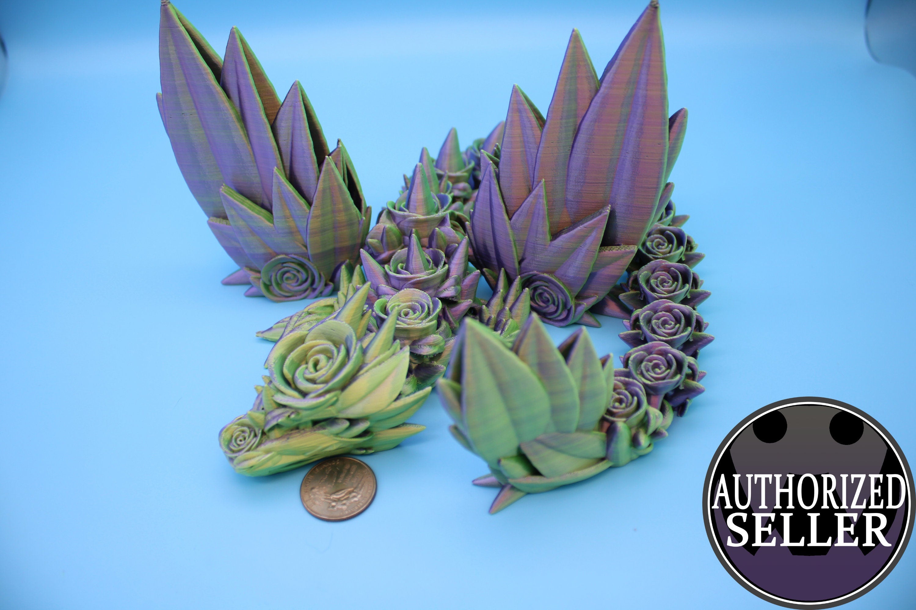 Flawed "Two tone" Rose Wing Articulating Dragon | 3D Printed Fidget | Flexi Toy | Adult Fidget Toy | Sensory Desk Toy | 19 in.