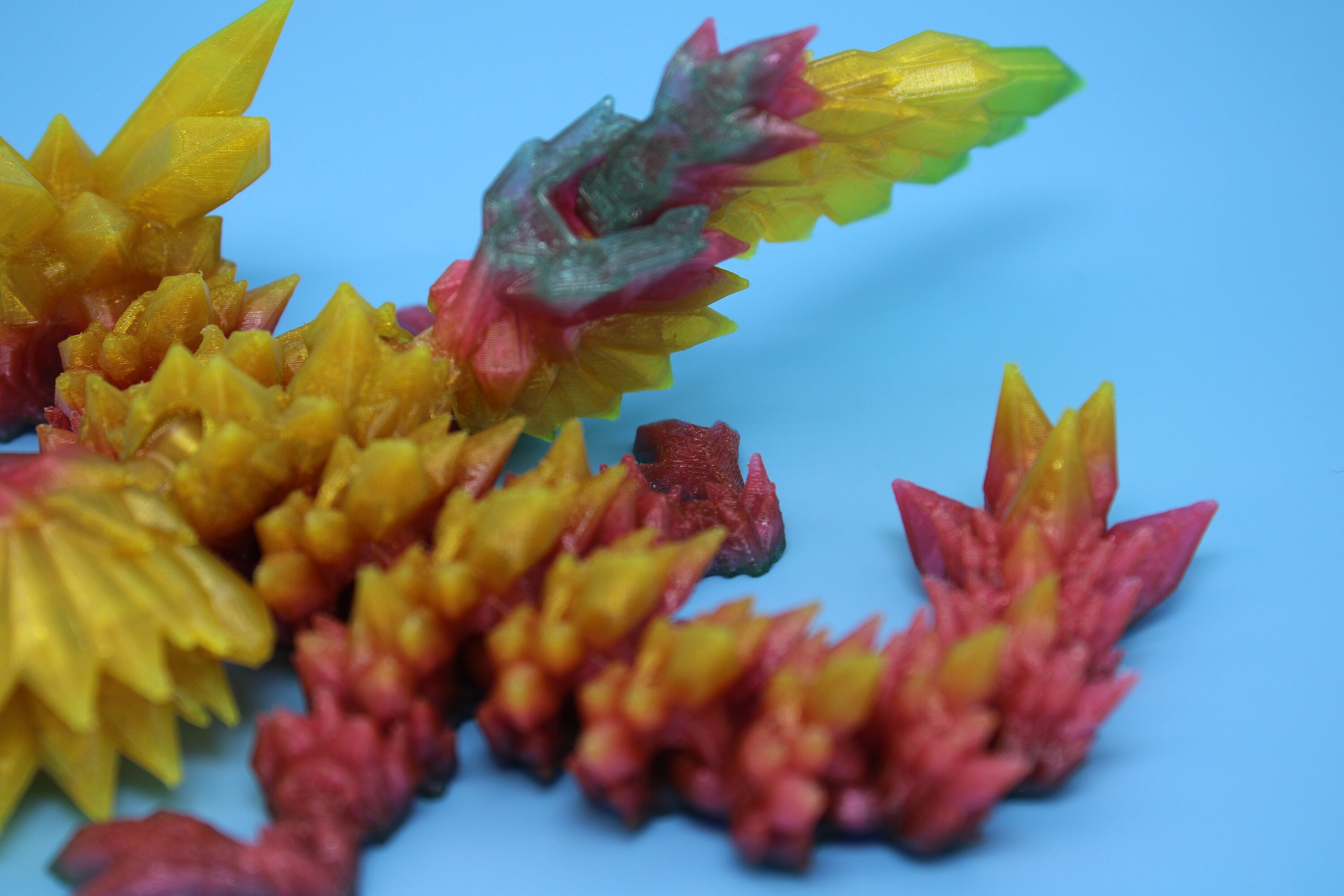 Flexible Miniature Baby Crystal Winged Dragon | Rainbow | 3D Printed Articulating Toy Fidget | Flexi Toy 7 in. head to tail | Stress Relief