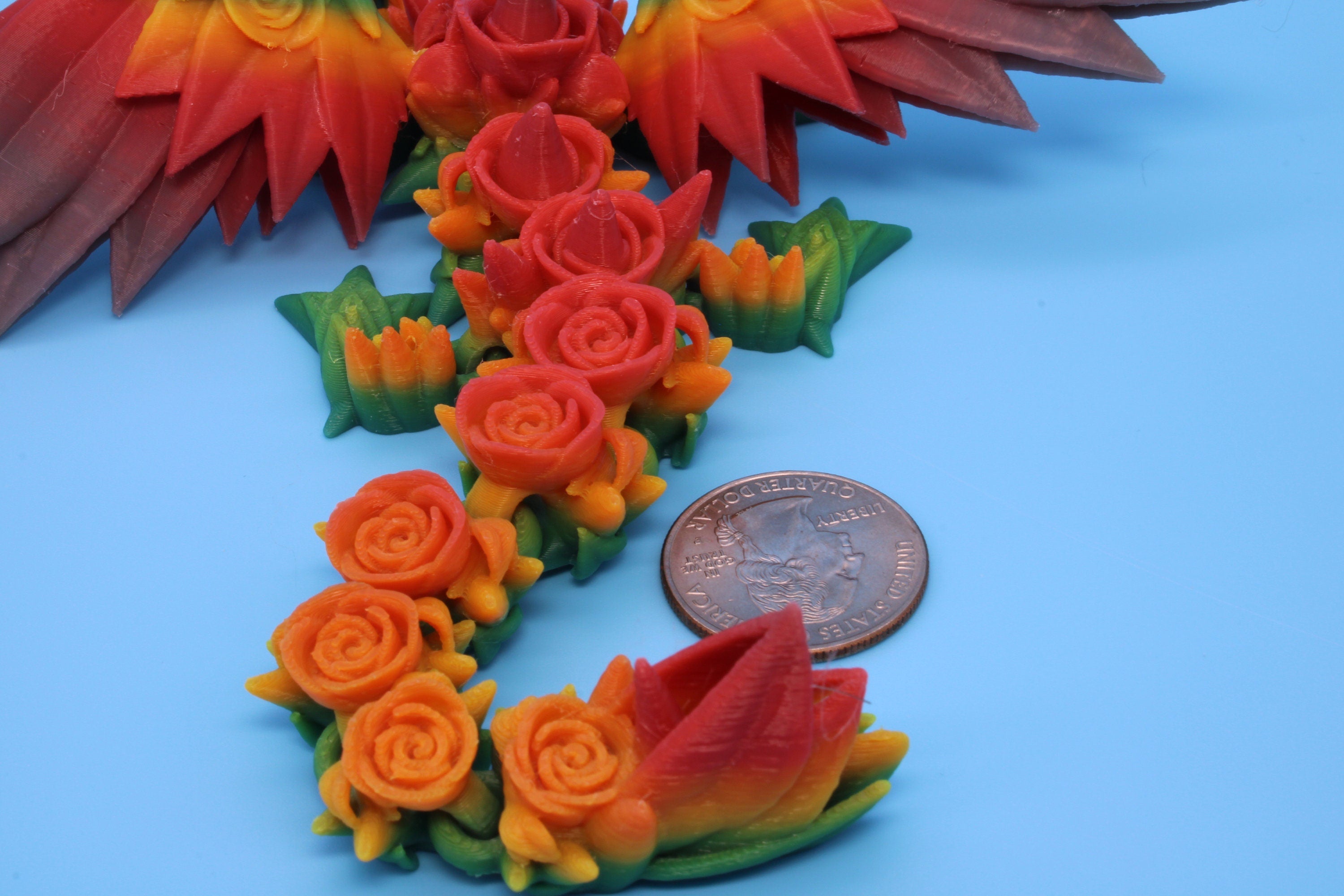 Miniature Baby Rose Wing Dragon | Rainbow | 3D printed articulating Toy Fidget | Flexi Toy 8.5 in. head to tail | Stress Relief Gift