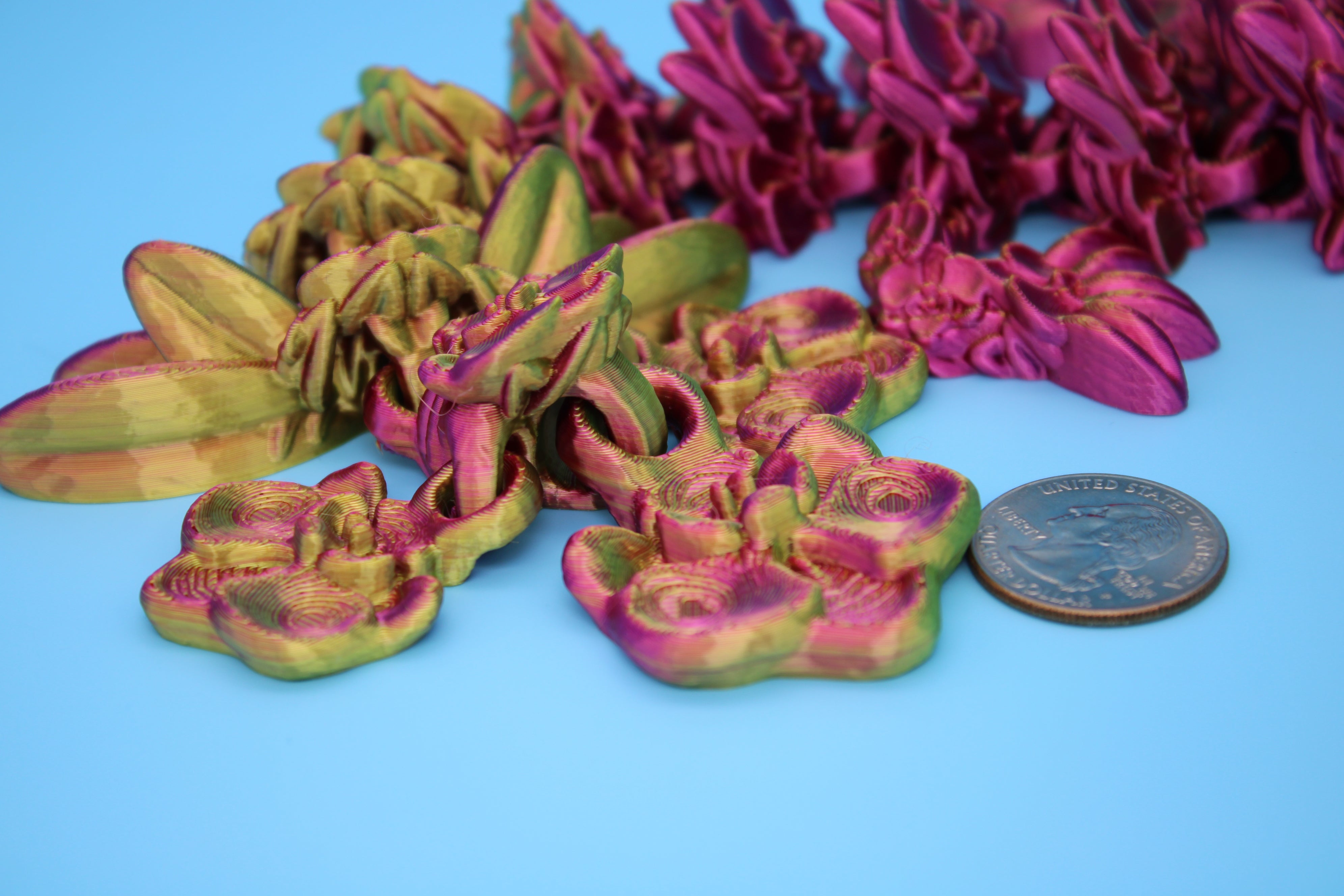 Multi Color Orchid Dragon | 3D Printed Articulating Dragon | Flexi Toy | Adult Fidget Toy | Dragon Buddy ready for you! 12.5 inch.