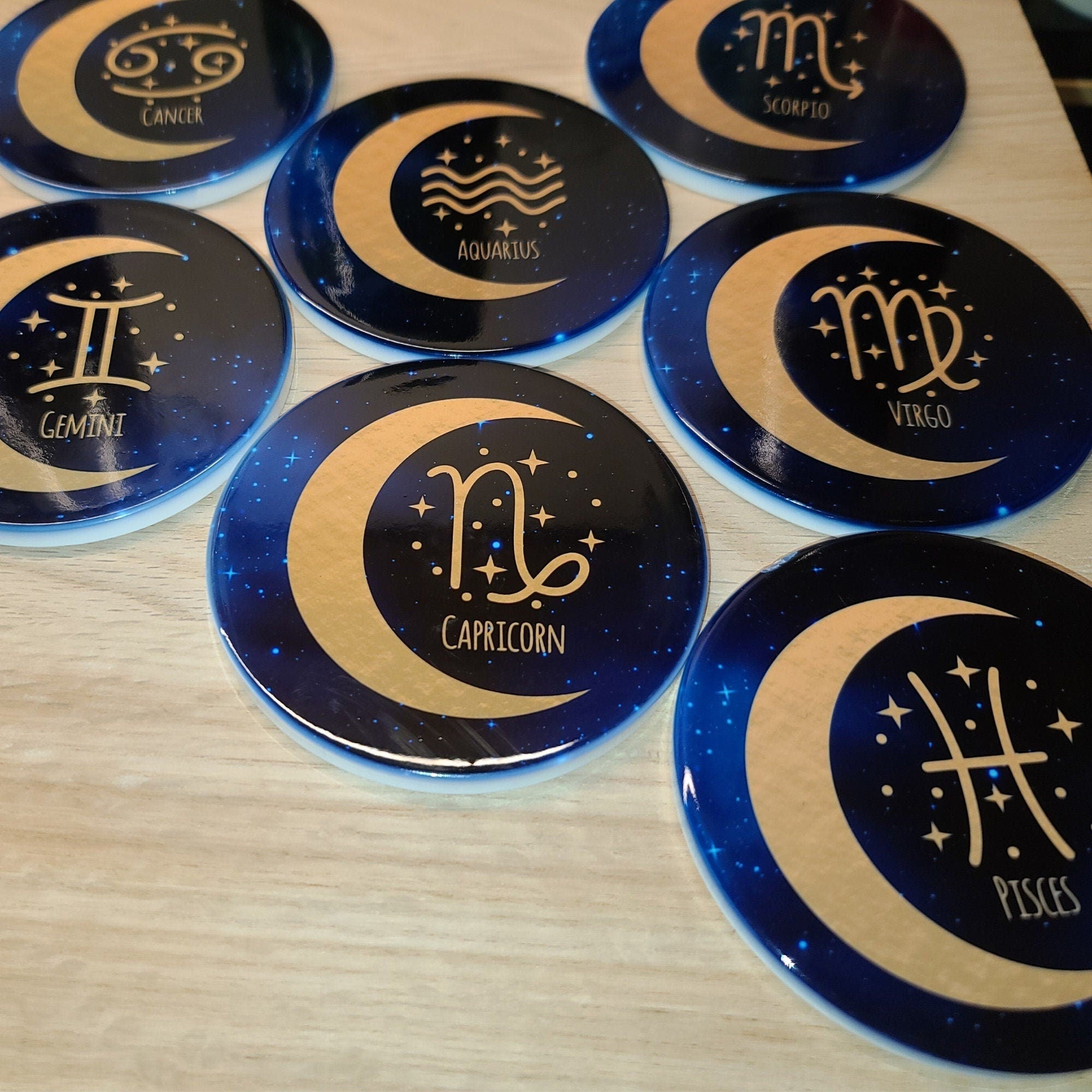 Zodiac Coasters Libra, Scorpio, Sagittarius, Capricorn, Aquarius, Pisces - Astrology. Blue Sky Aries, Taurus, Gemini, Cancer, Leo, Virgo