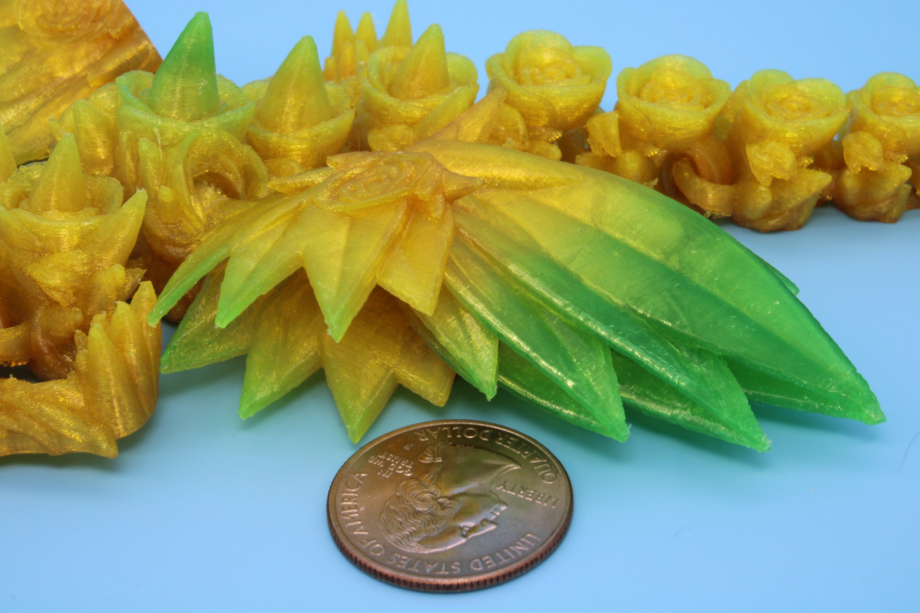 Flexible Miniature Baby Rose Wing Dragon | Rainbow | 3D printed articulating Toy Fidget | Flexi Toy 8.5 in. head to tail | Stress Relief.