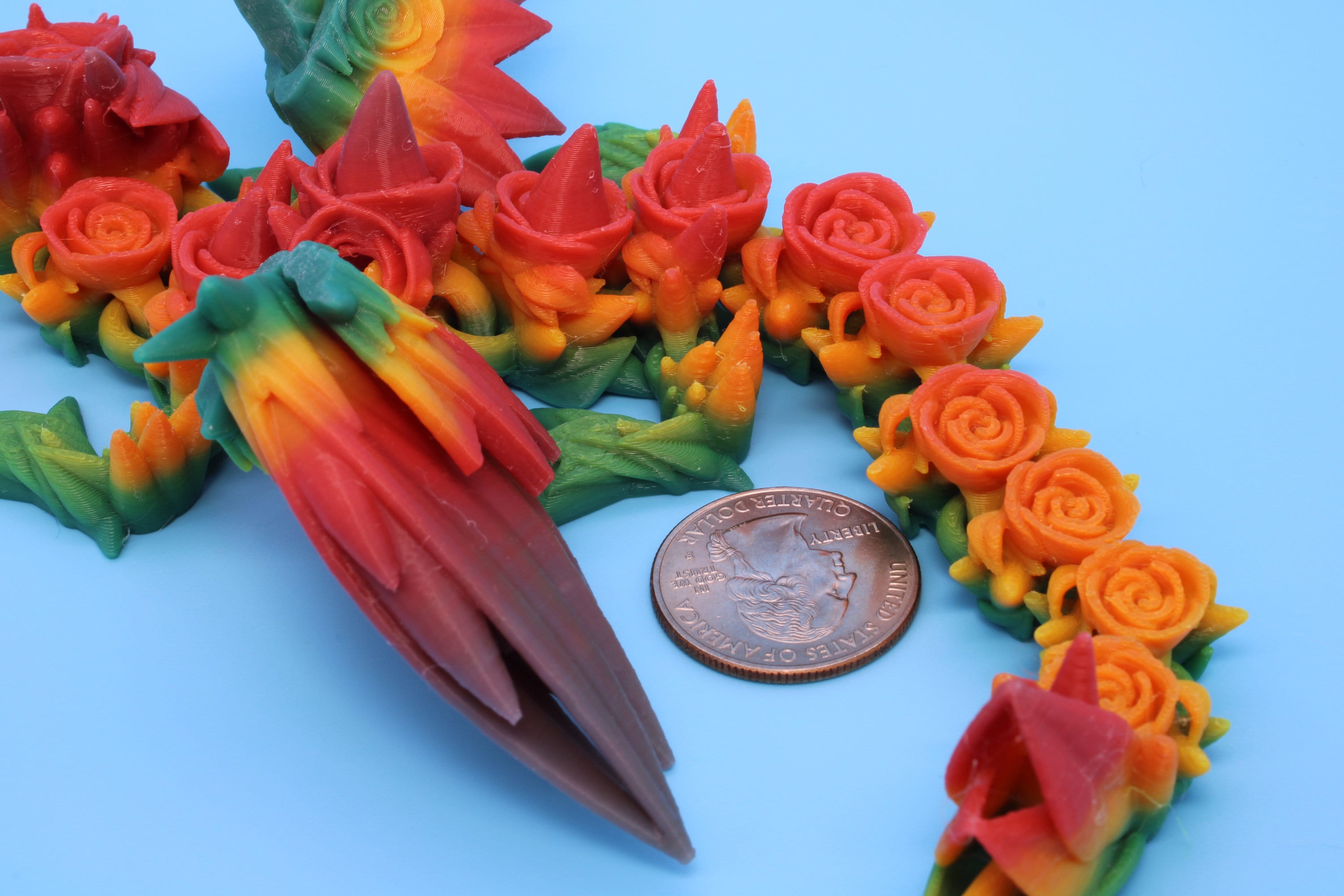 Miniature Baby Rose Wing Dragon | Rainbow | 3D printed articulating Toy Fidget | Flexi Toy 8.5 in. head to tail | Stress Relief Gift