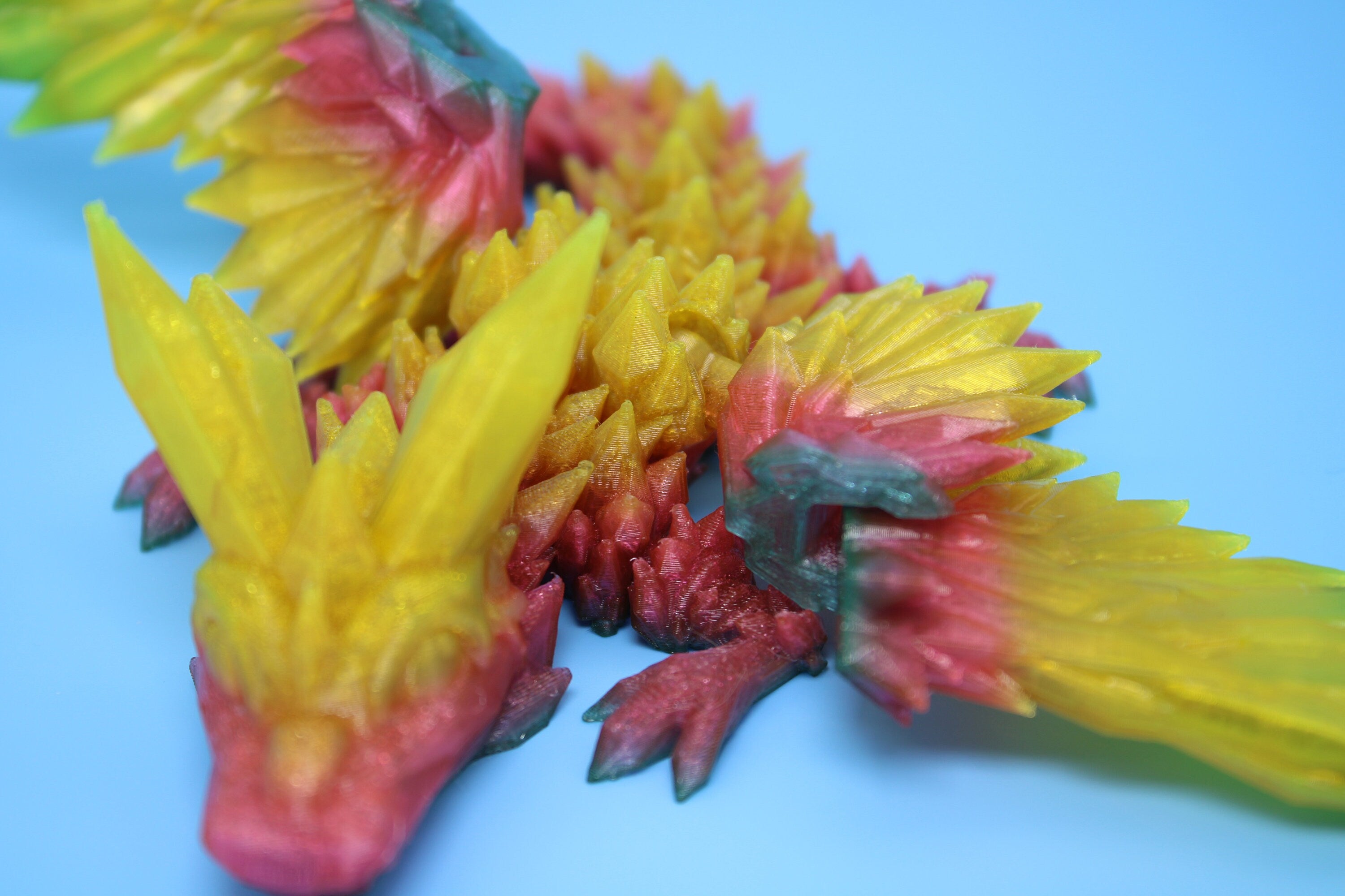 Flexible Miniature Baby Crystal Winged Dragon | Rainbow | 3D Printed Articulating Toy Fidget | Flexi Toy 7 in. head to tail | Stress Relief