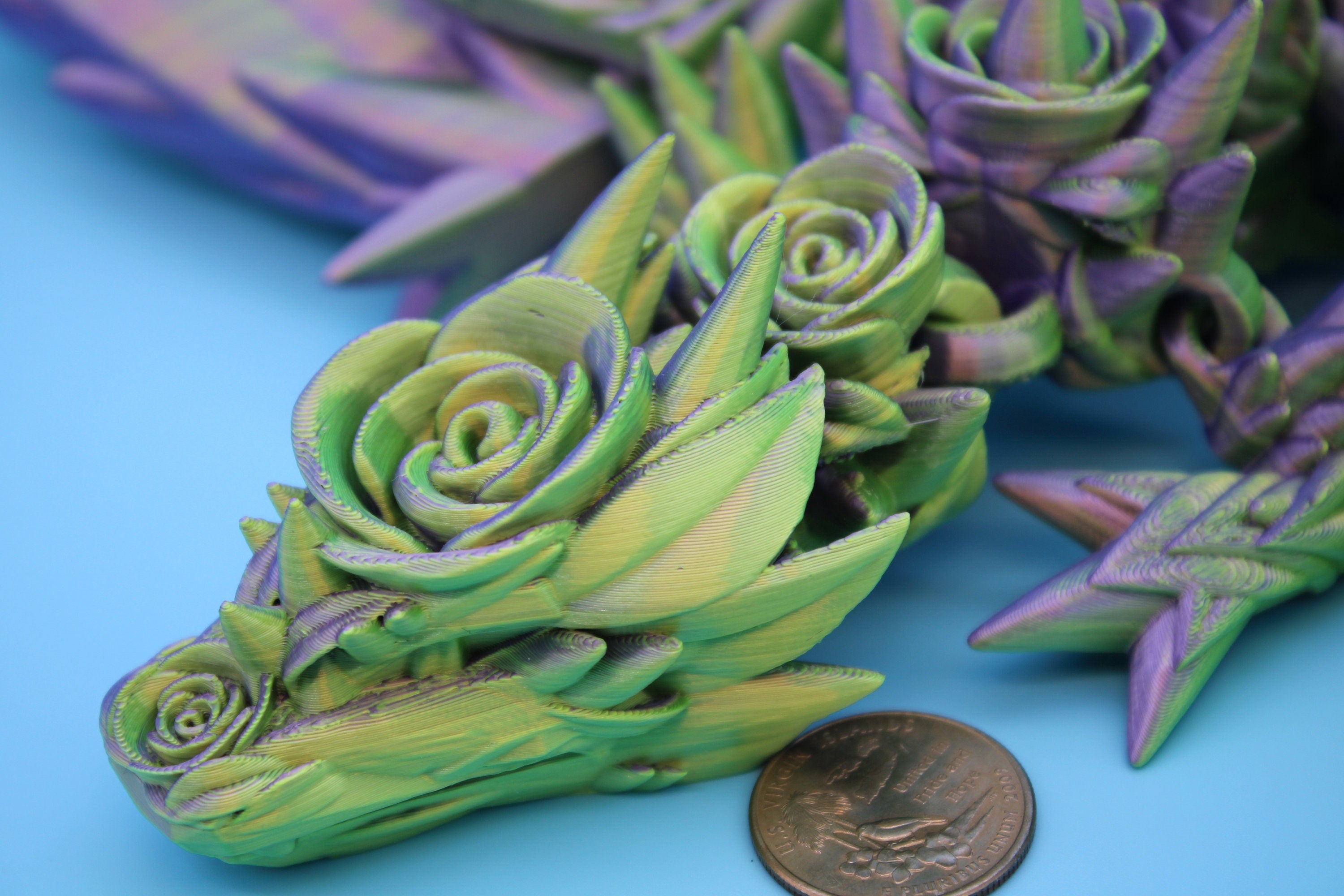 Flawed "Two tone" Rose Wing Articulating Dragon | 3D Printed Fidget | Flexi Toy | Adult Fidget Toy | Sensory Desk Toy | 19 in.