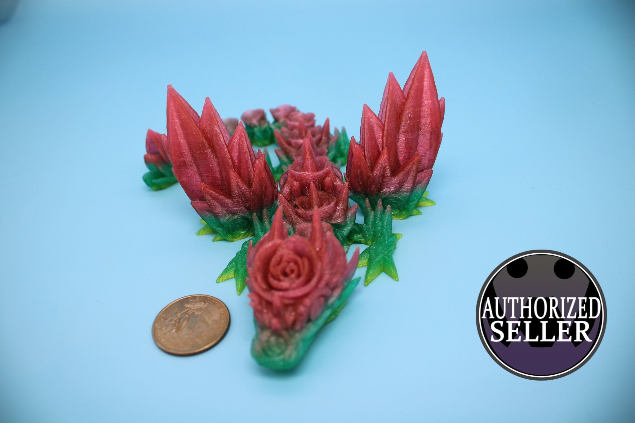 Flexible Miniature Baby Rose Wing Dragon | Rainbow | 3D printed articulating Toy Fidget | Flexi Toy 8.5 in. head to tail | Stress Relief.