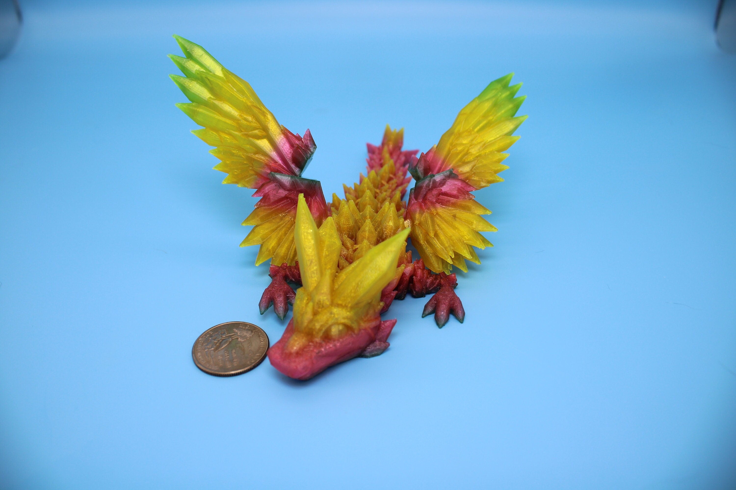 Flexible Miniature Baby Crystal Winged Dragon | Rainbow | 3D Printed Articulating Toy Fidget | Flexi Toy 7 in. head to tail | Stress Relief