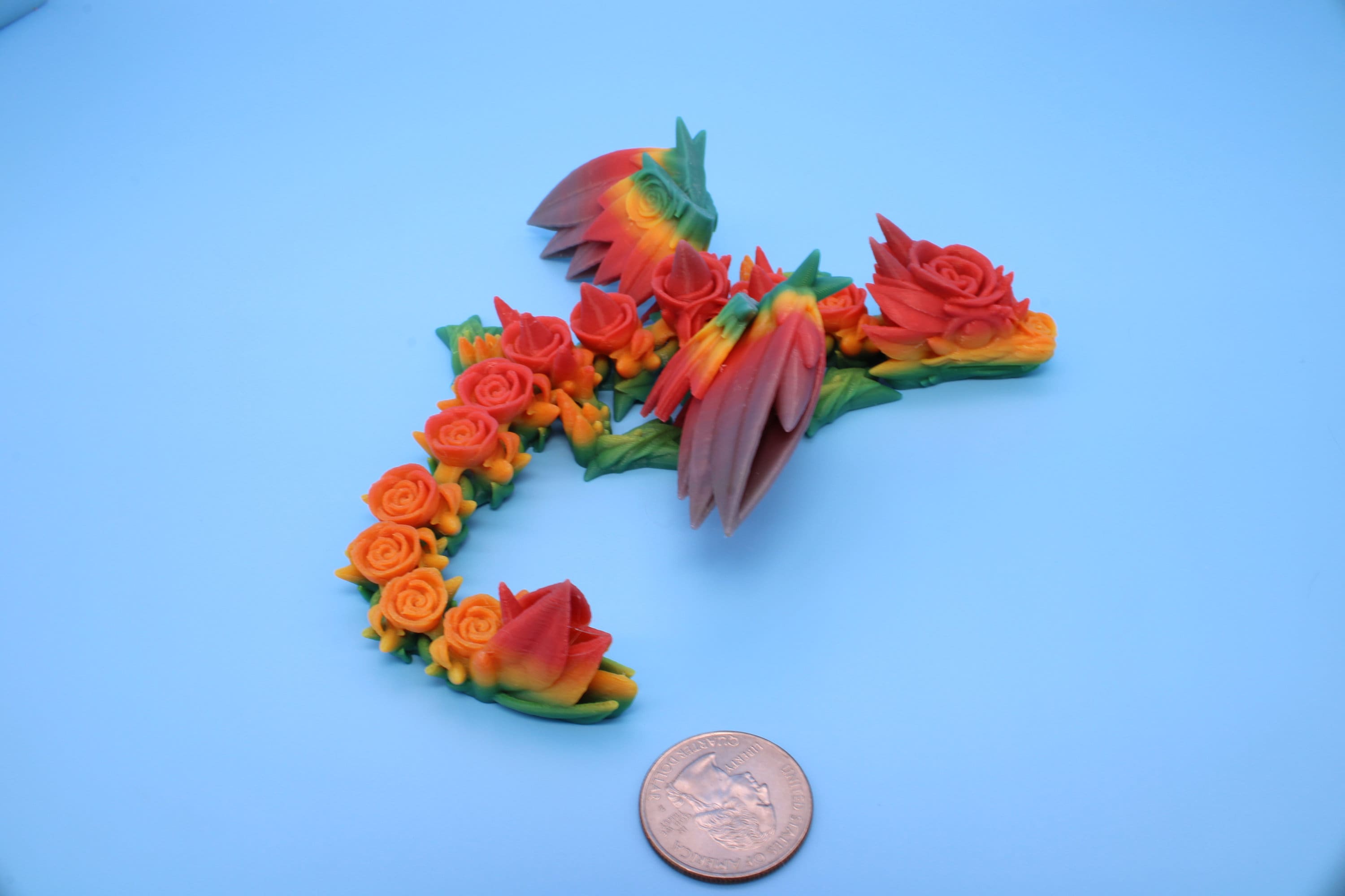 Miniature Baby Rose Wing Dragon | Rainbow | 3D printed articulating Toy Fidget | Flexi Toy 8.5 in. head to tail | Stress Relief Gift