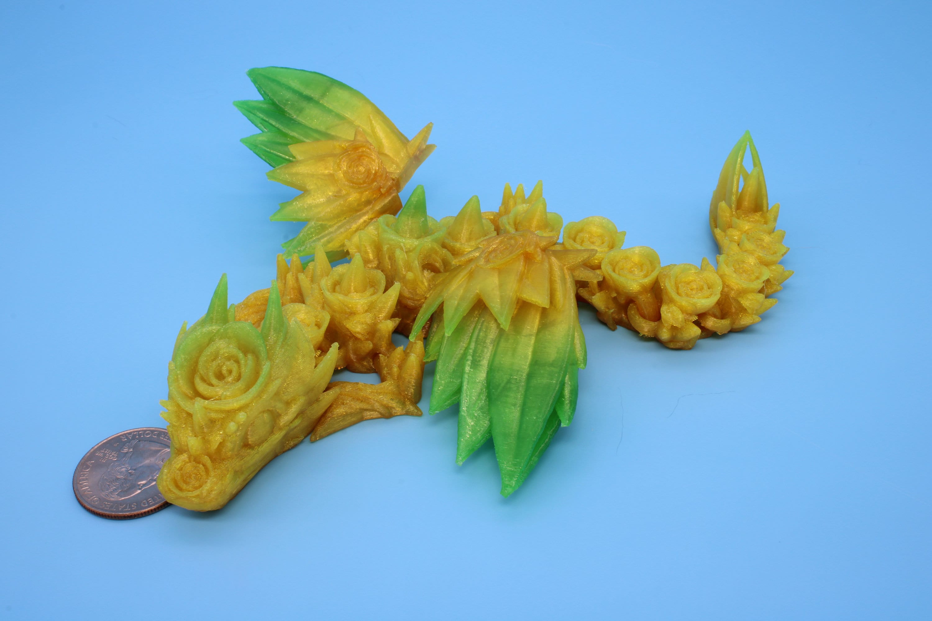 Flexible Miniature Baby Rose Wing Dragon | Rainbow | 3D printed articulating Toy Fidget | Flexi Toy 8.5 in. head to tail | Stress Relief.