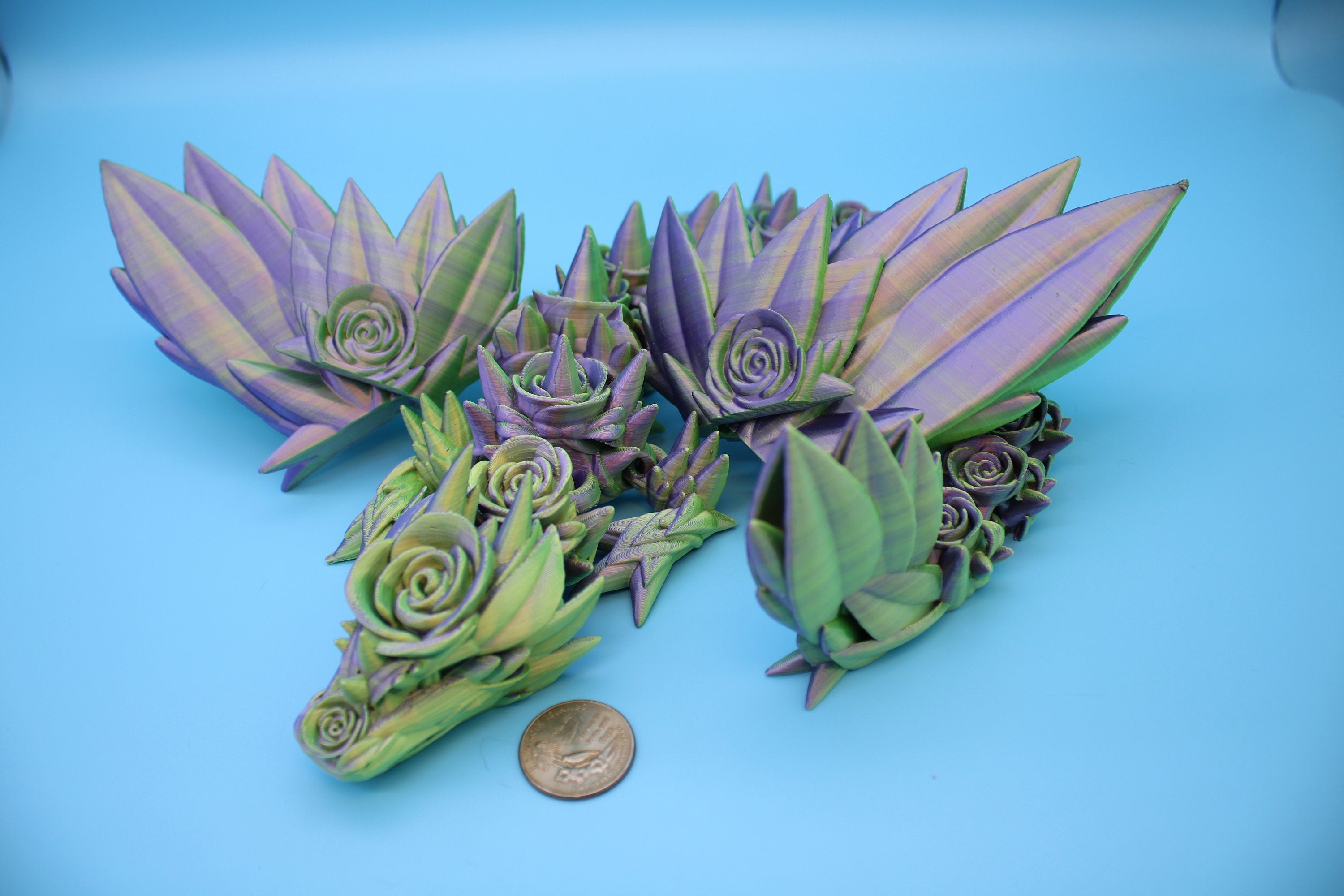 Flawed "Two tone" Rose Wing Articulating Dragon | 3D Printed Fidget | Flexi Toy | Adult Fidget Toy | Sensory Desk Toy | 19 in.