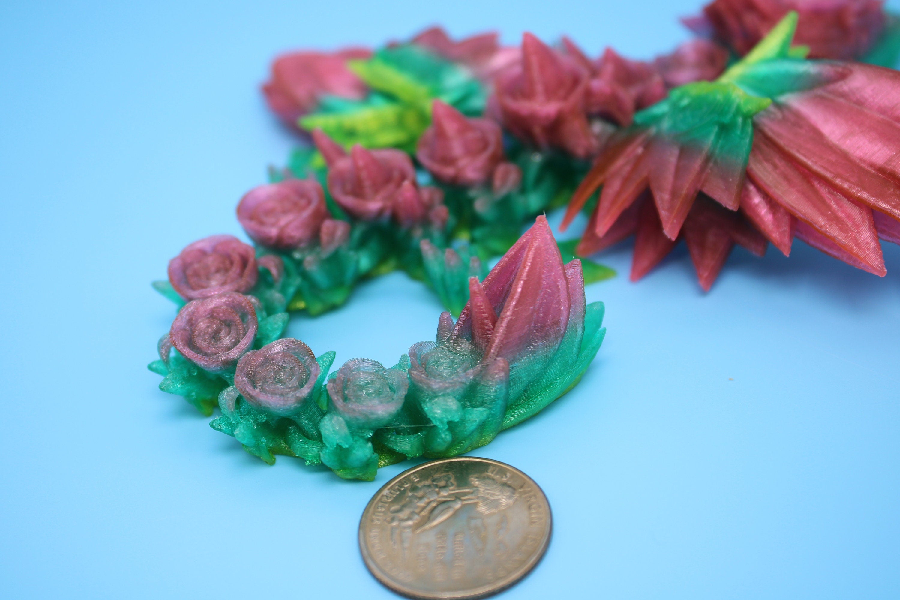 Flexible Miniature Baby Rose Wing Dragon | Rainbow | 3D printed articulating Toy Fidget | Flexi Toy 8.5 in. head to tail | Stress Relief.