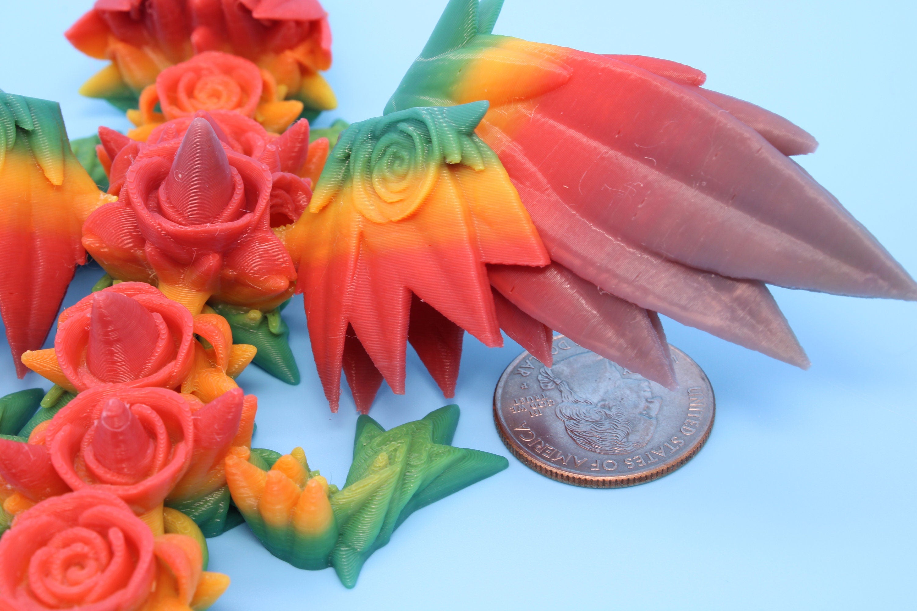 Miniature Baby Rose Wing Dragon | Rainbow | 3D printed articulating Toy Fidget | Flexi Toy 8.5 in. head to tail | Stress Relief Gift