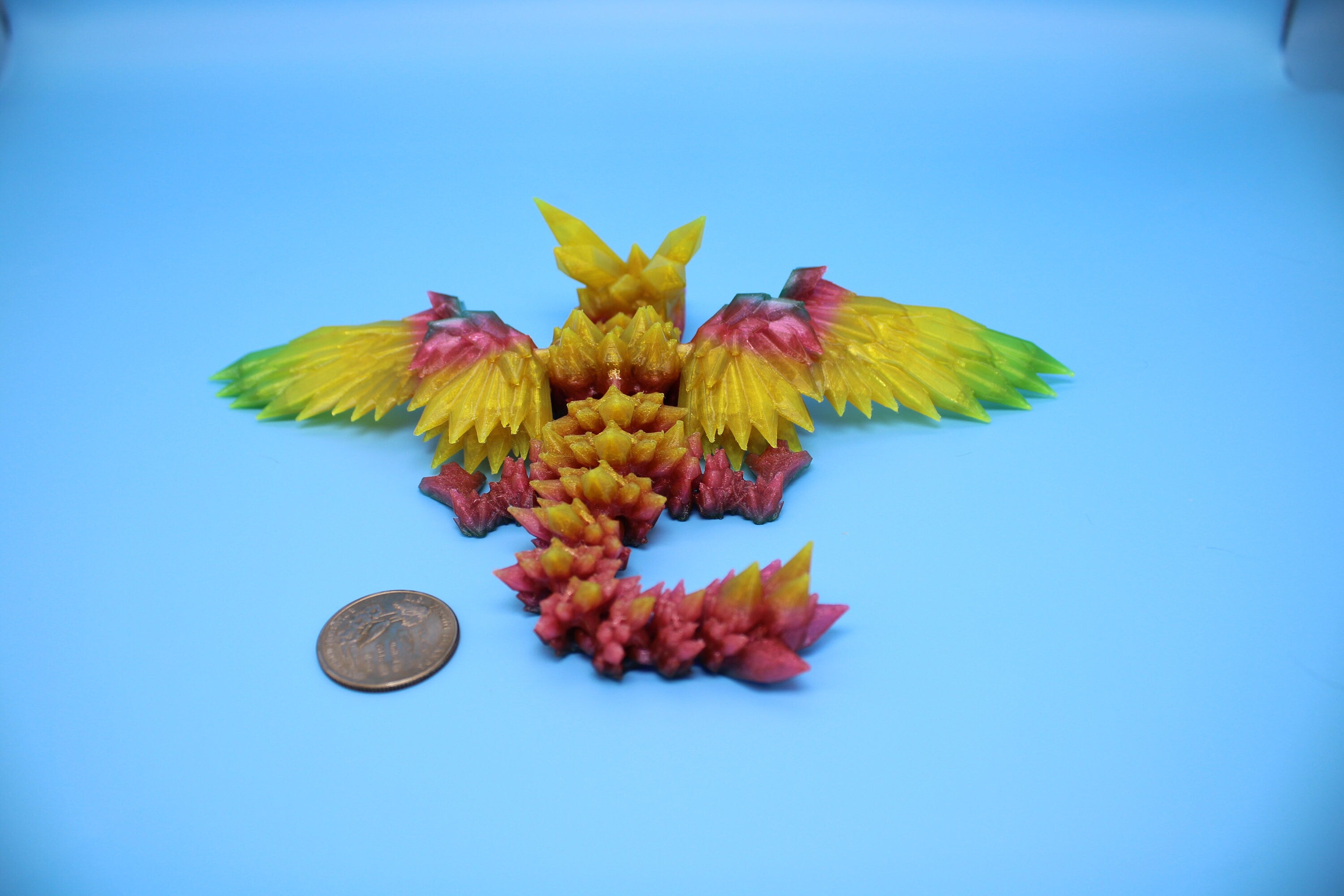 Flexible Miniature Baby Crystal Winged Dragon | Rainbow | 3D Printed Articulating Toy Fidget | Flexi Toy 7 in. head to tail | Stress Relief