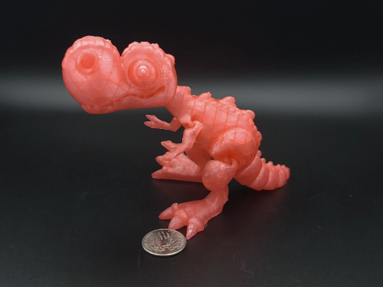 Watermelon Red Translucent Flexi T-Rex Articulated 3D Printed. Tyrannosaurus. Super cute dinosaur. Great fidget toy. Desk buddy. Sensory toy