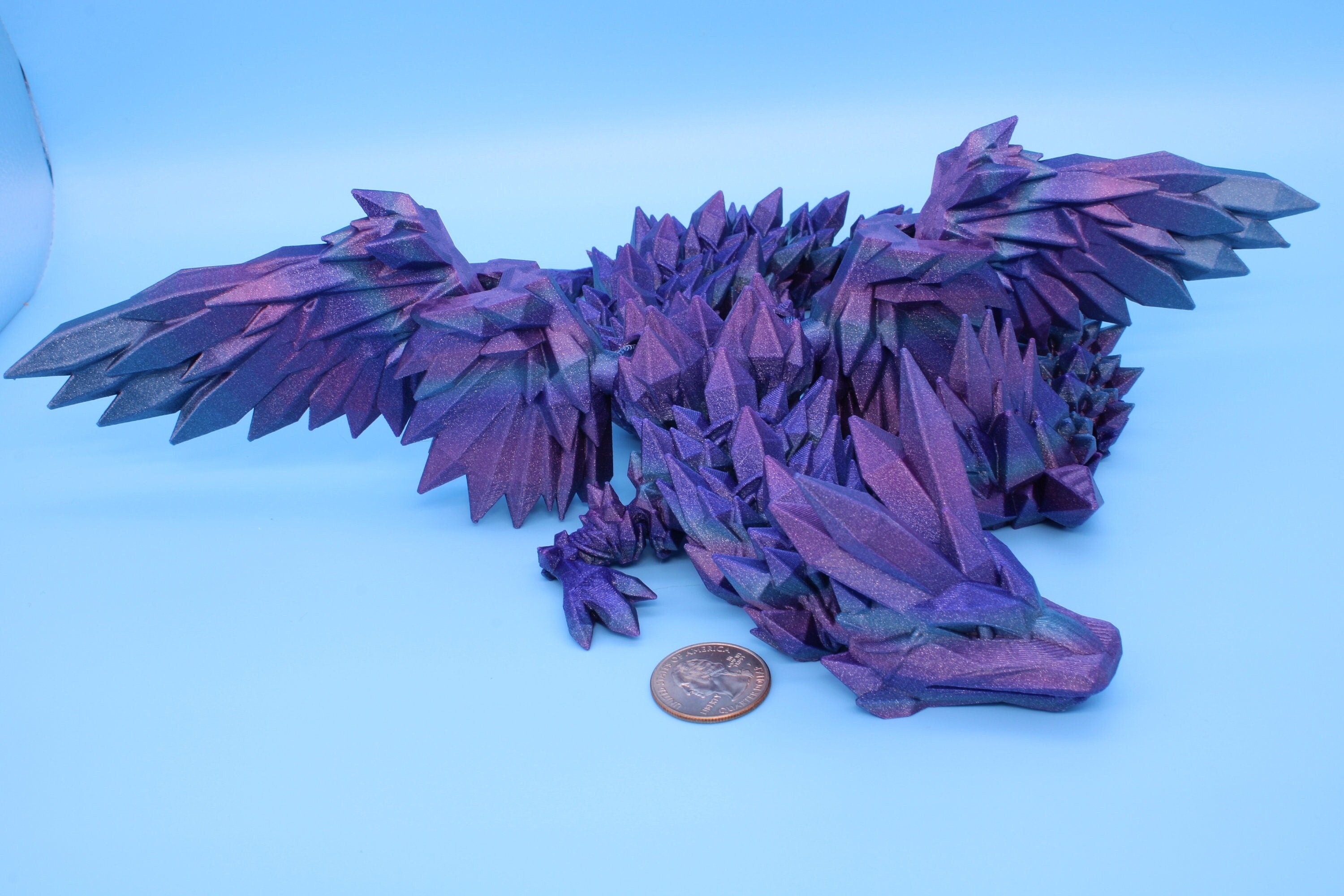 EDIT 18 in. Multi Color Crystal Winged Dragon | Crystal Wing Dragon 3D printed | Articulating Dragon Fidget Toy | Flexi Toy | Stress Relief